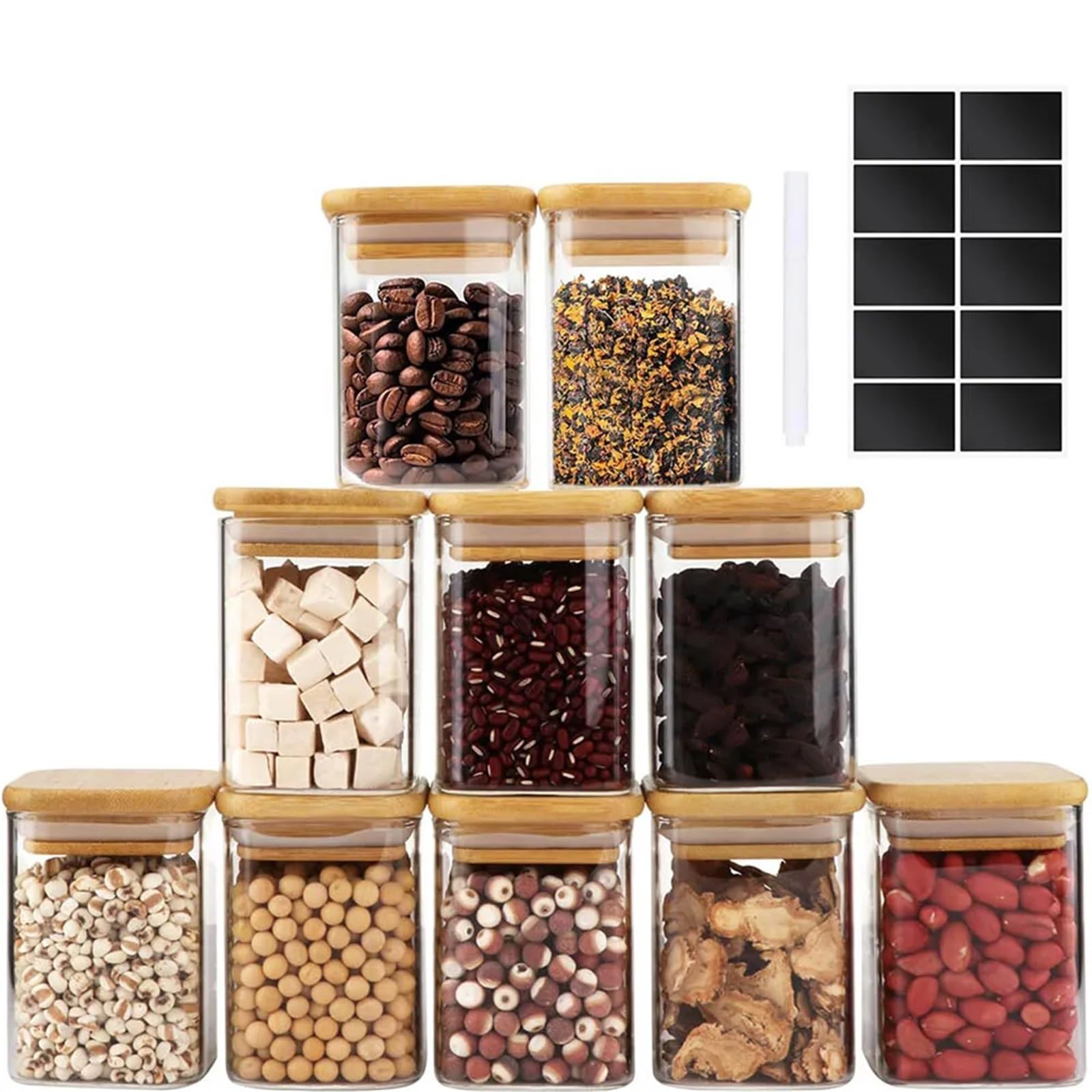 vorratsgläser 250 ml Glas mit luftdichten Deckeln – durchsichtige Vorratsbehälter, kleines quadratisches Kanister-Set for Küchengewürze(8Pcs Set)