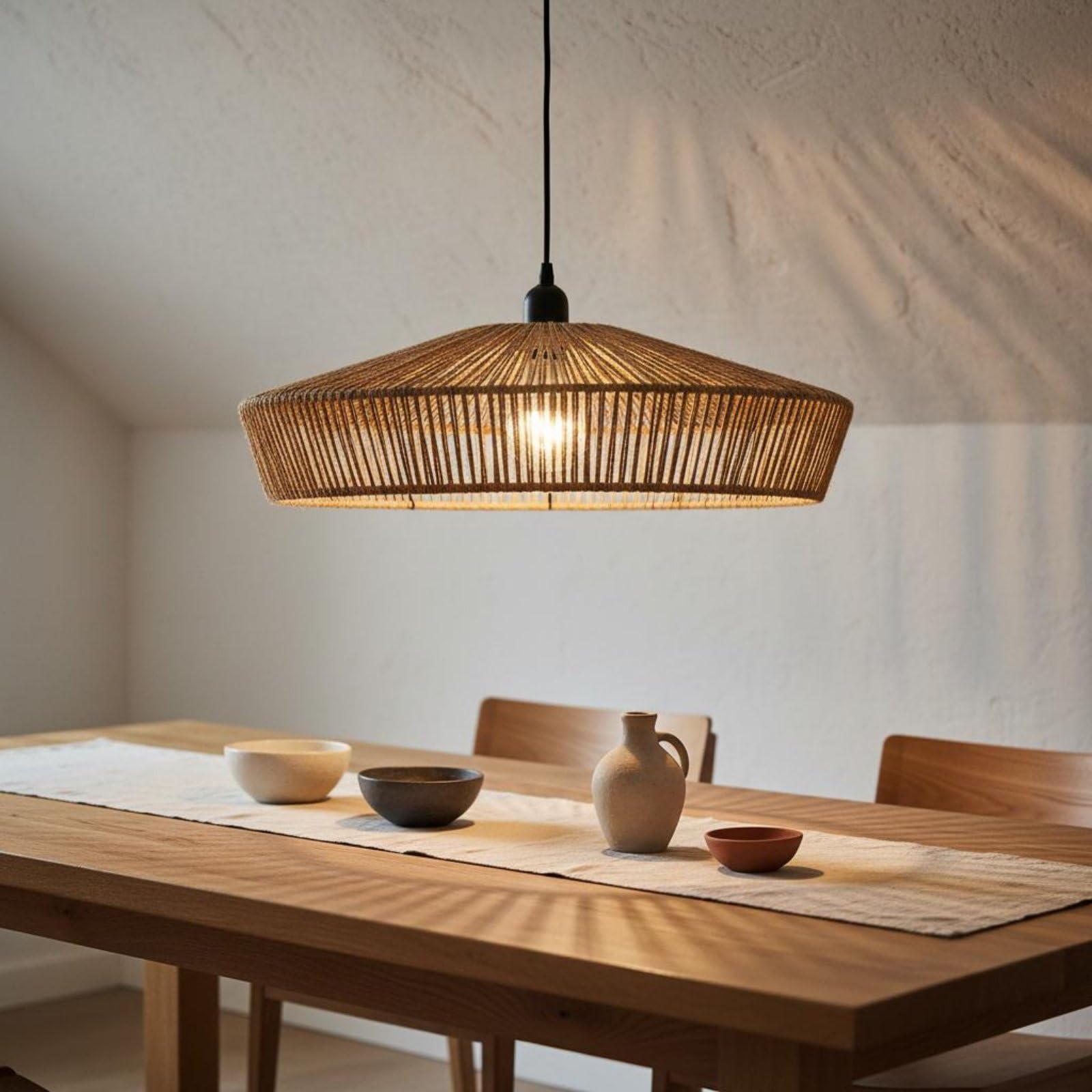 Lámpara Colgante de Cuerda Tejida Hecha a Mano Lámpara de Cuerda Cáñamo Material Iluminación Interior para Restaurante, 30 Cm, A款 30cm赠送Led光源
