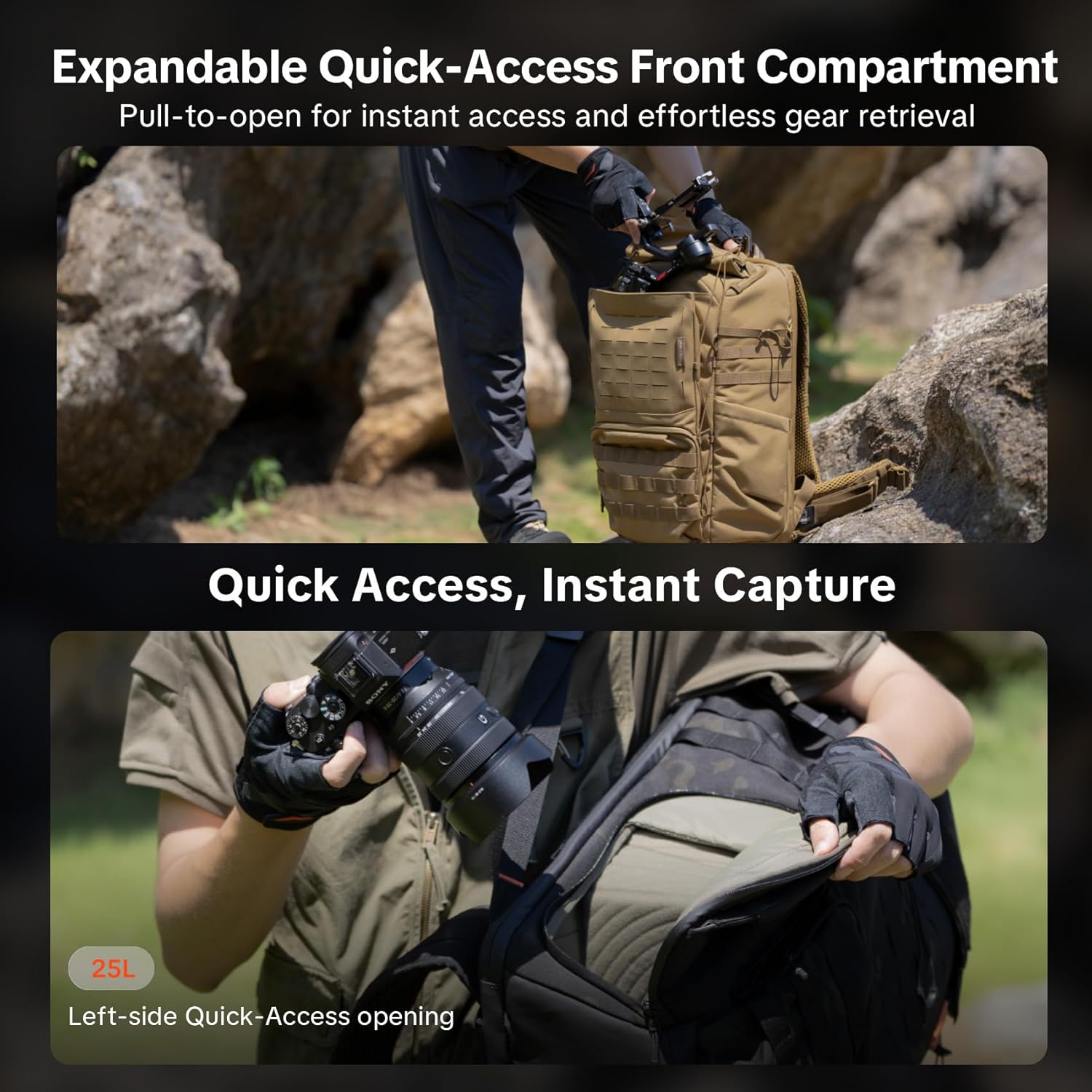 PGYTECH OneMo TAC 25L Tactical Camera Backpack, Waterproof DSLR/SLR/Mirrorless Photography Camera Bag with 15.6" Laptop Sleeve, Tripod Holder & Rain Cover (Dark Night camo) - Image 4