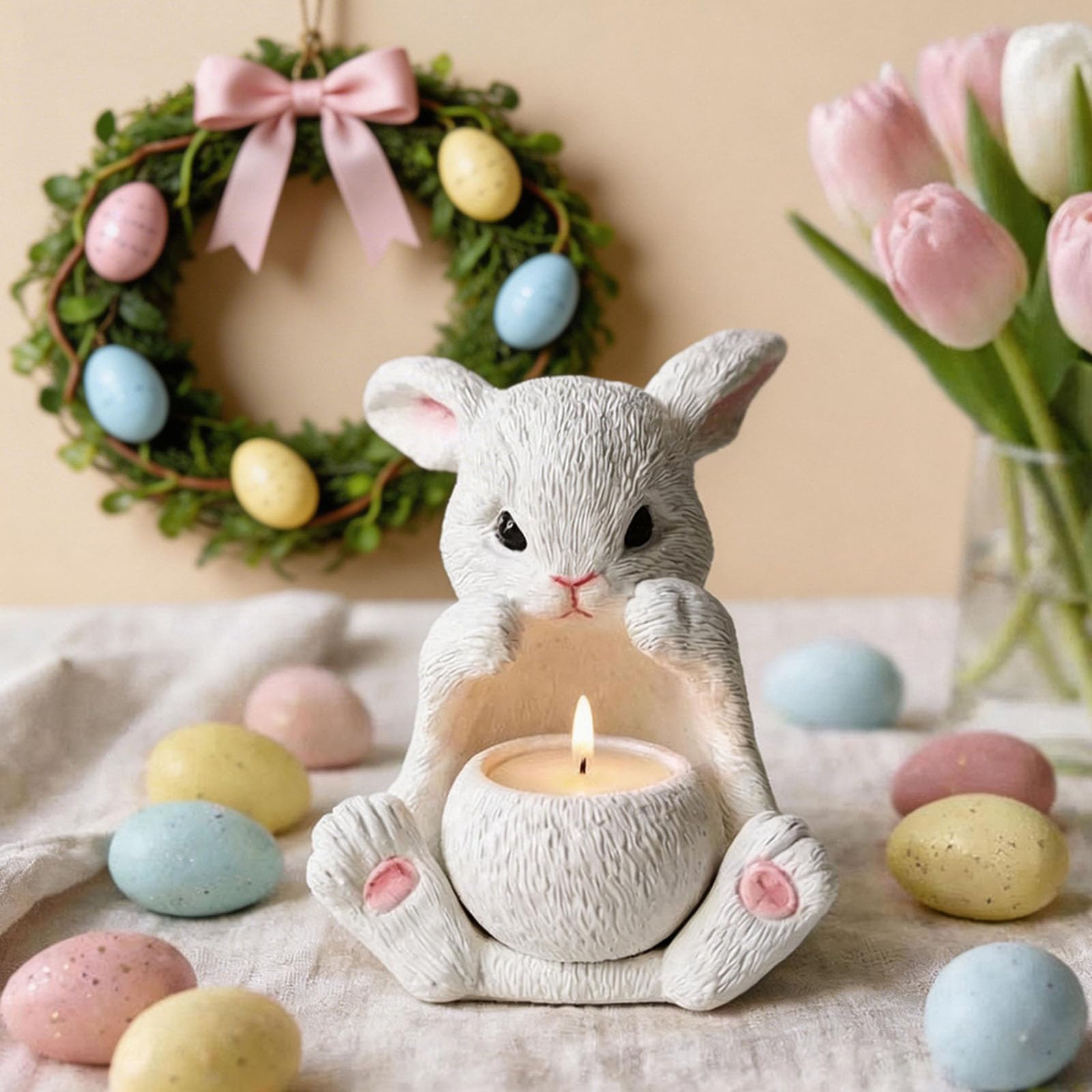 Molde artístico de silicona para hacer velas decorativas en forma de conejo y tazón, accesorios hechos a mano para velas