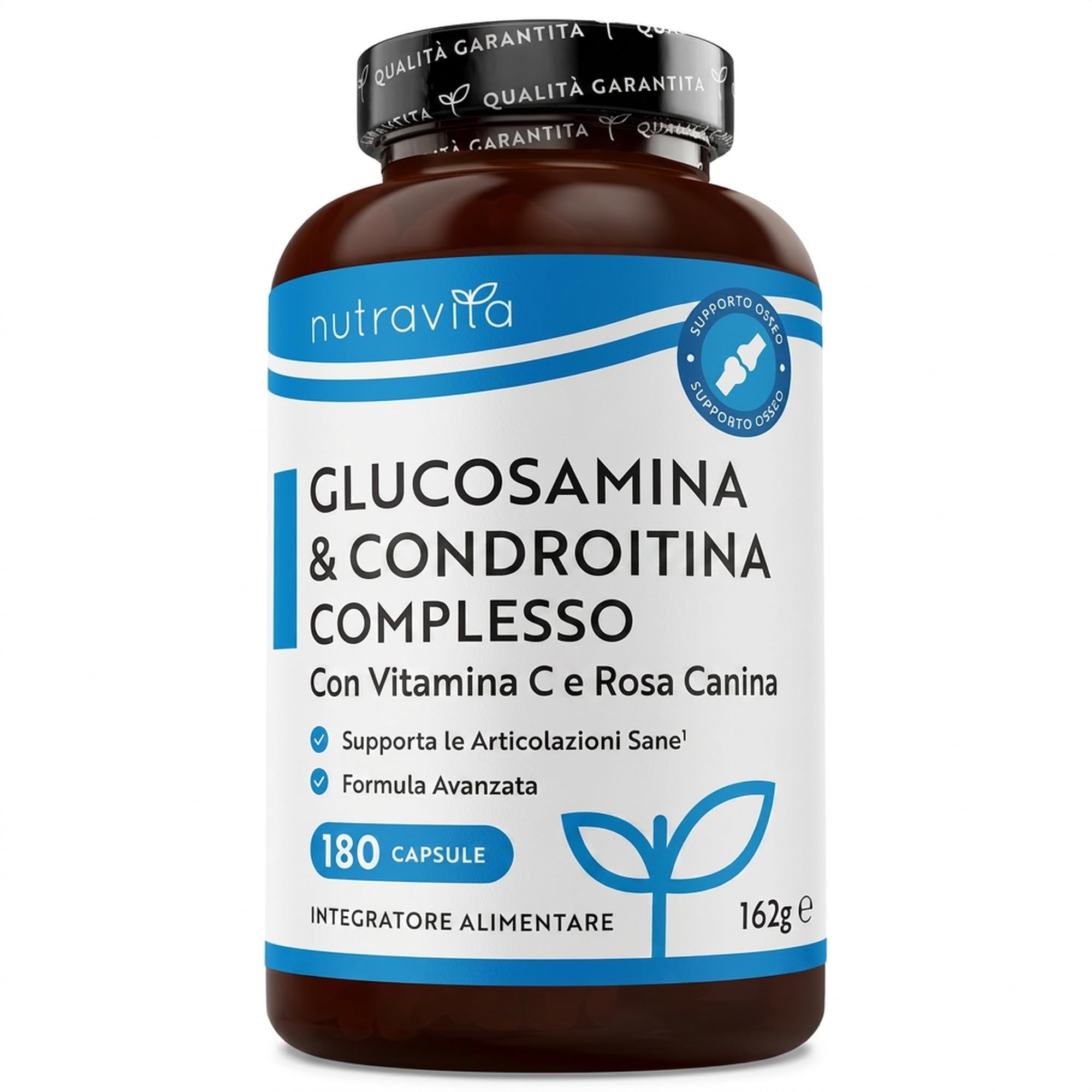 Nutravita Glucosamina Condroitina Complesso - 180 Capsule Alto Dosaggio per 6 Mesi - Glucosamine Complex con Vitamina C, Estratti di Cinorrodo, Zenzero e Curcuma - Prodotto nel Regno Unito