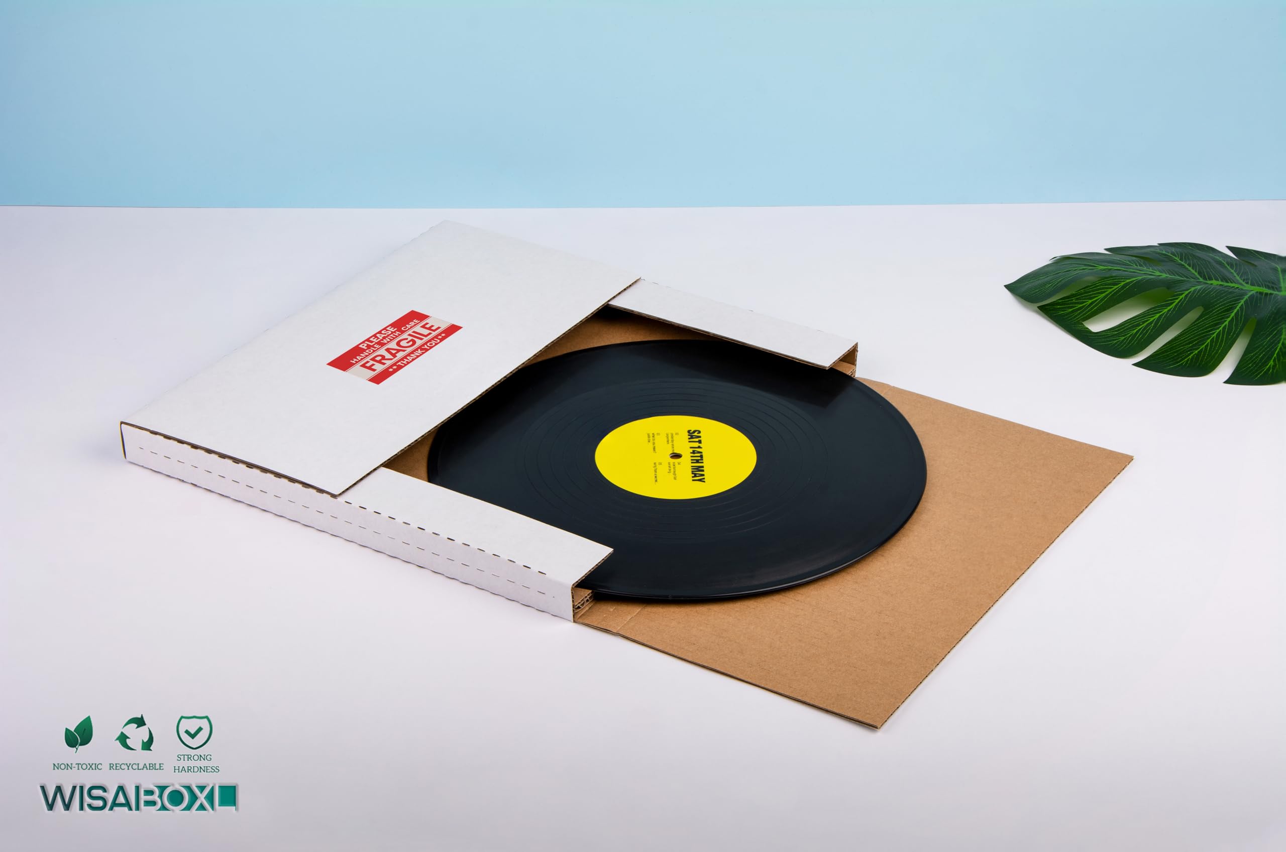 Cajas de cartón corrugado LP para envíos de discos de vinilo de 12.8 x 12.8 x 1 pulgadas, fáciles de plegar, cajas de envío de álbumes de profundidad múltiple con calcomanías frágiles