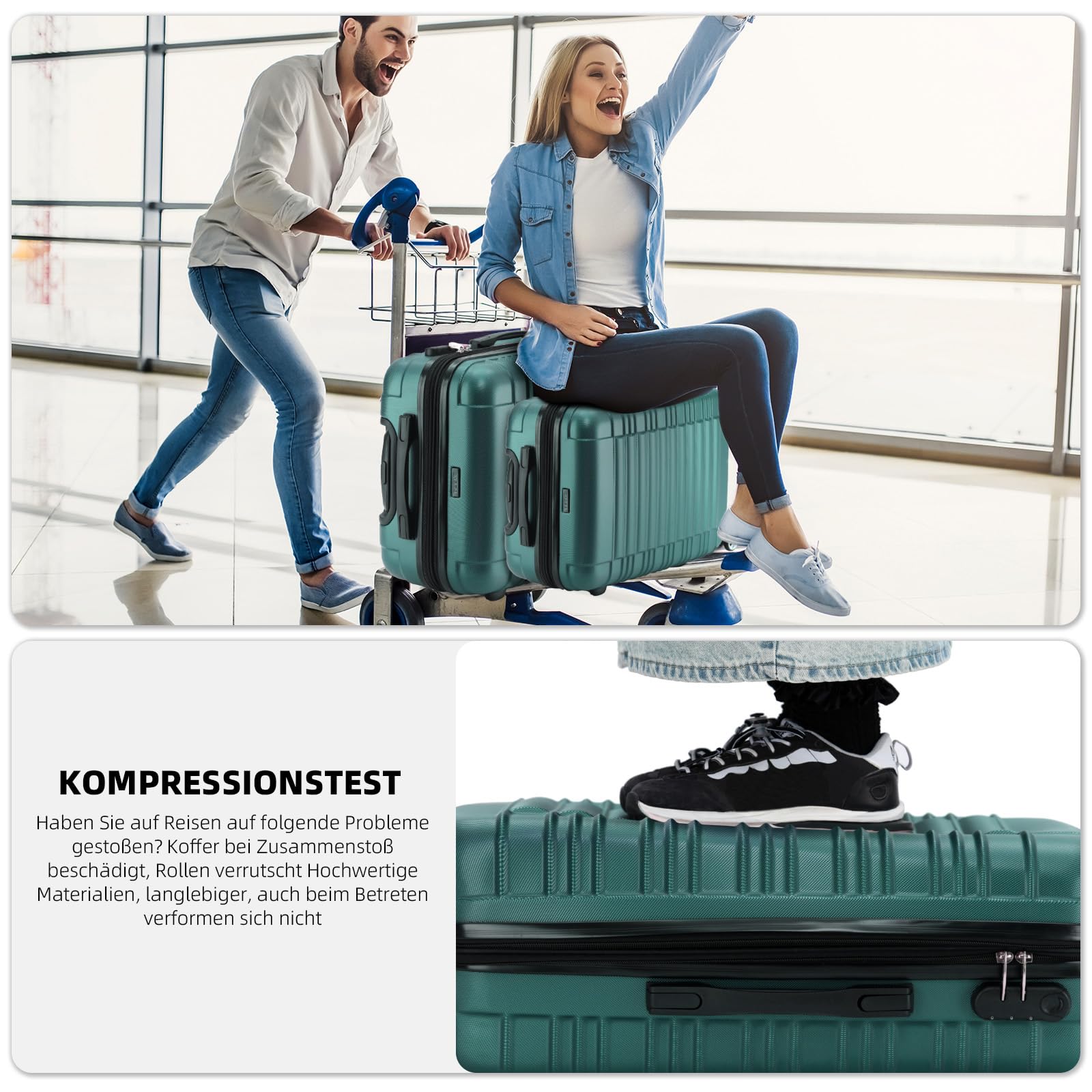BEIBYE Hartschalen Koffer Trolley Rollkoffer Reisekoffer Zwillingsrollen Kofferset (Dunkelgrün, Set)