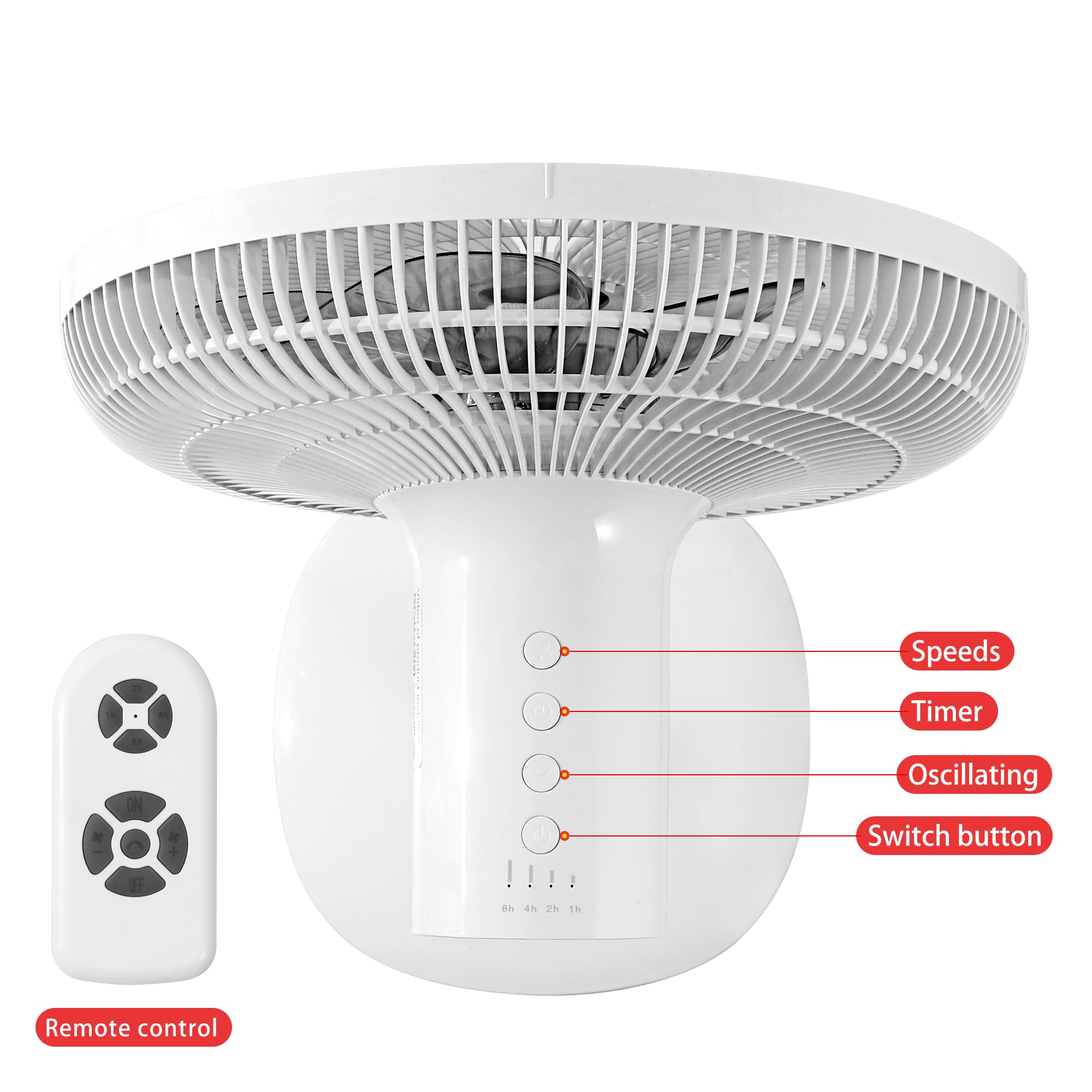 Ventilador de suelo oscilante de 4 velocidades de 7 aspas, 14.5 pulgadas, altura ajustable, ventilador de pie para el hogar, motor de CC, con control remoto, temporizador, cabeza inclinada, 7
