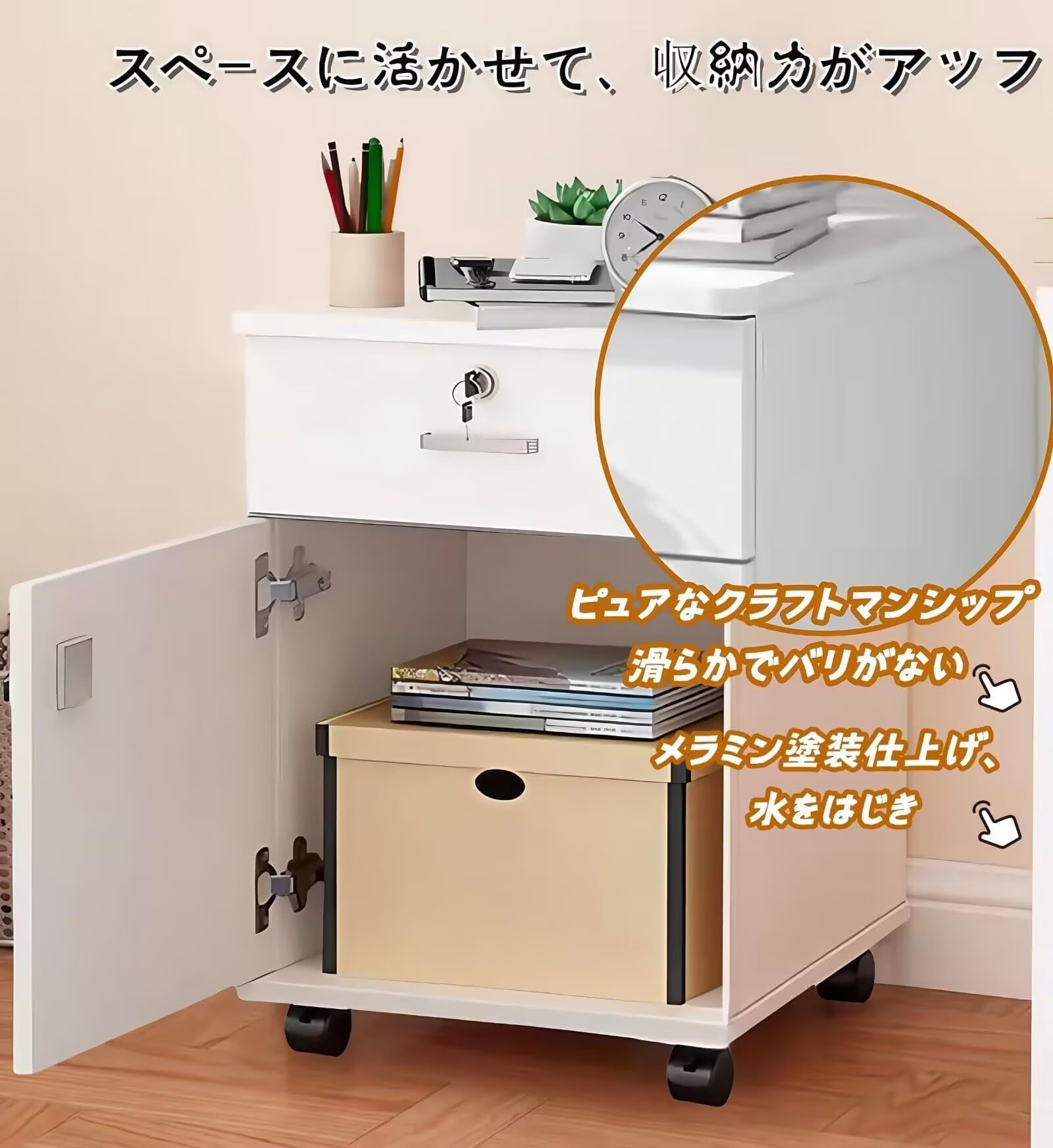 Amazon.co.jp: TUIYIDUO デスクワゴン 袖机 引き出し付き 大容量