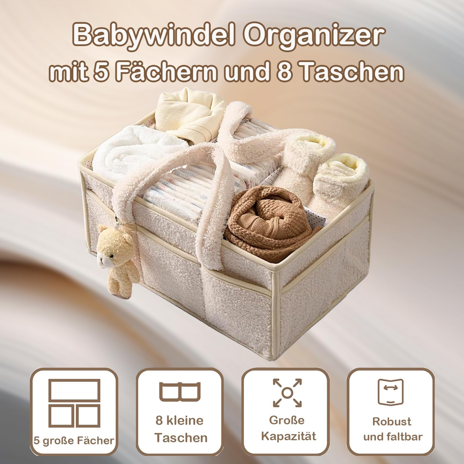 Sinlay Panier Rangement BéBé, sac a couches bebe, Portable Panier De Rangement Bebe, Compartiment Amovible, Parfait Pour Les Essentiels Du Nouveau-Né, Le Changement Des Couches (A) - 5