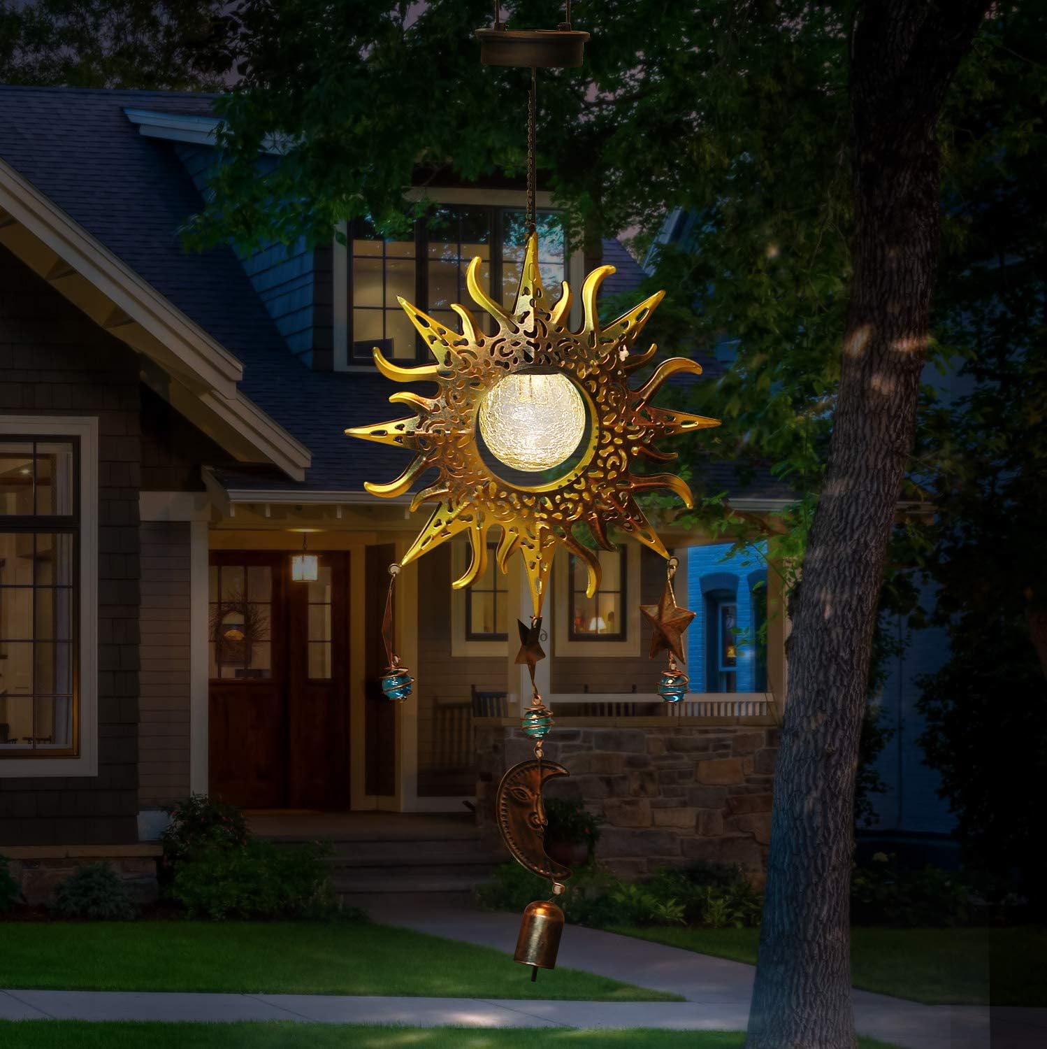 Hanging Solar Lights Wind Chimes: Sun Wind Chimes Outdoor for Mom's Day Gifts-Solar Wind Chimes Waterproof Globe Glass Path Lights with Windbells for Patio Lawn Porch Decoration and Festival Gifts