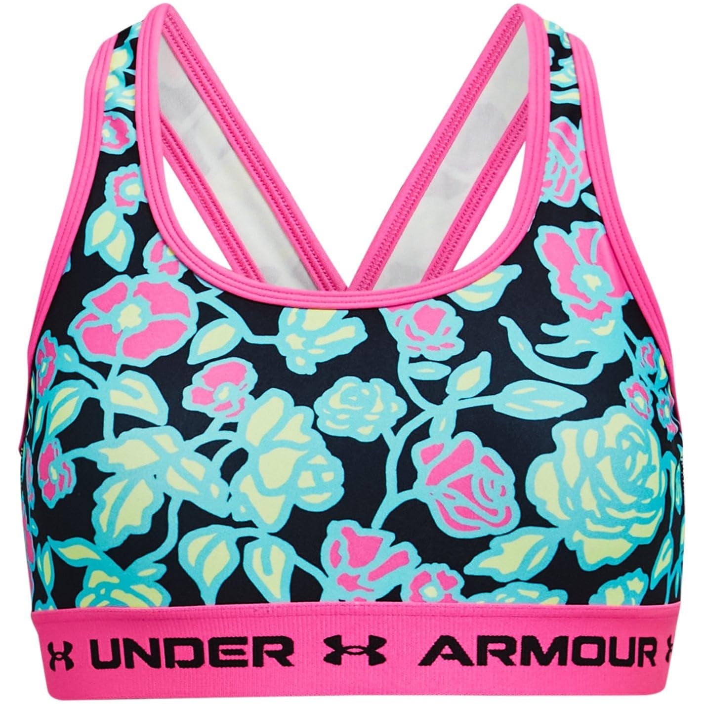 Under Armour Girls' Crossback Mid Printed , Black (002)/Midnight Navy Blue , Youth Small