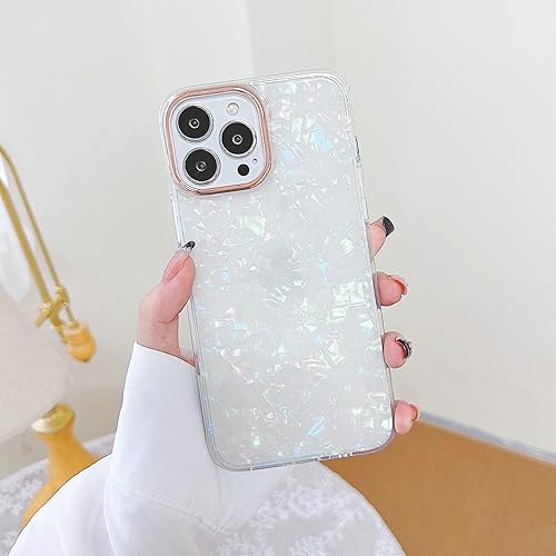Miniatura 3 de YeLoveHaw Funda diseñada para iPhone 13 Pro Max para mujeres y niñas, con patrón de concha con purpurina nacarada, bonita funda protectora de panel
