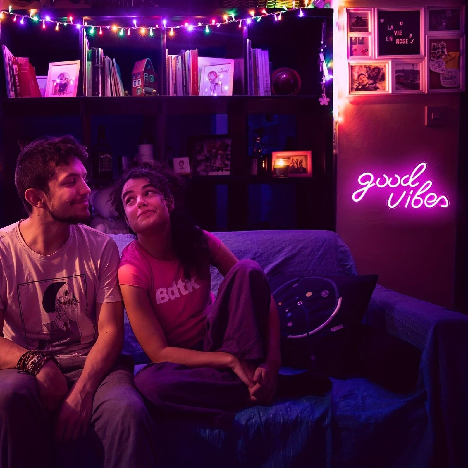 Good Vibes Neon Light Sign, insegne al Neon Good Vibes, Scritta Neon da Parete Insegne al Neon a LED, LED Night Light, Alimentata da USB Insegne Luminose per Camera da Letto Bar Club