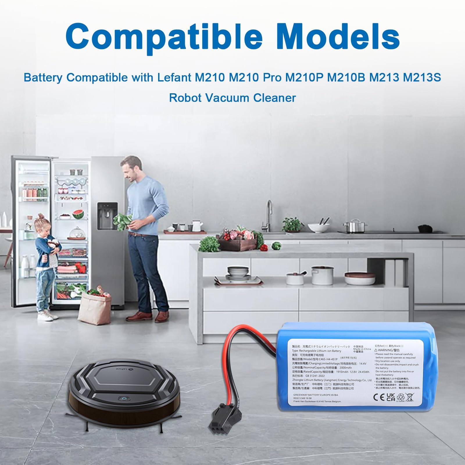 Batteria di ricambio agli ioni di litio MXJFYY da 12,8 V compatibile con robot aspirapolvere Lefant M210 M210 Pro M210P M210B M213 M213S