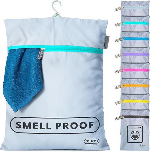 Miniatura 7 de MUMI Bolsa de lavandería de viaje – Bolsa de ropa a prueba de humedad y olor con colgador plegable y bolsa exterior Bolsa grande de almacenamiento