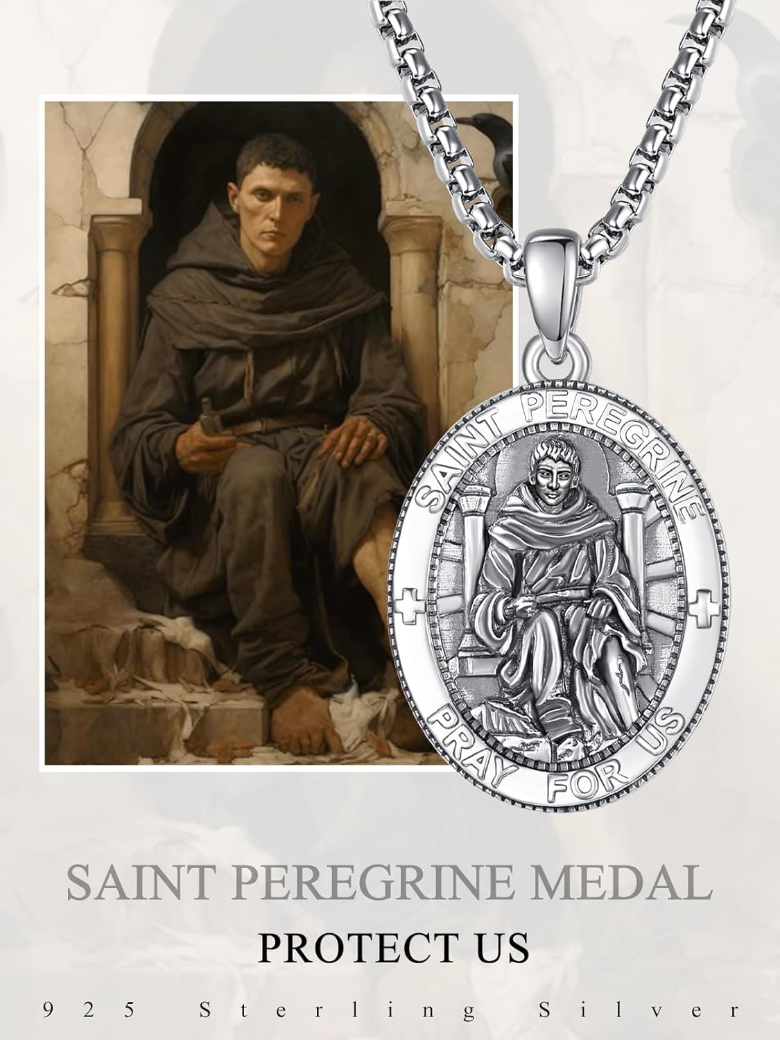 ADMETUS 925 Sterling Silver Patron Saint Medals Amulet Necklace Protection Jewelry for Men with 2.5mm 22"+2" Round Box Chain - Image 6