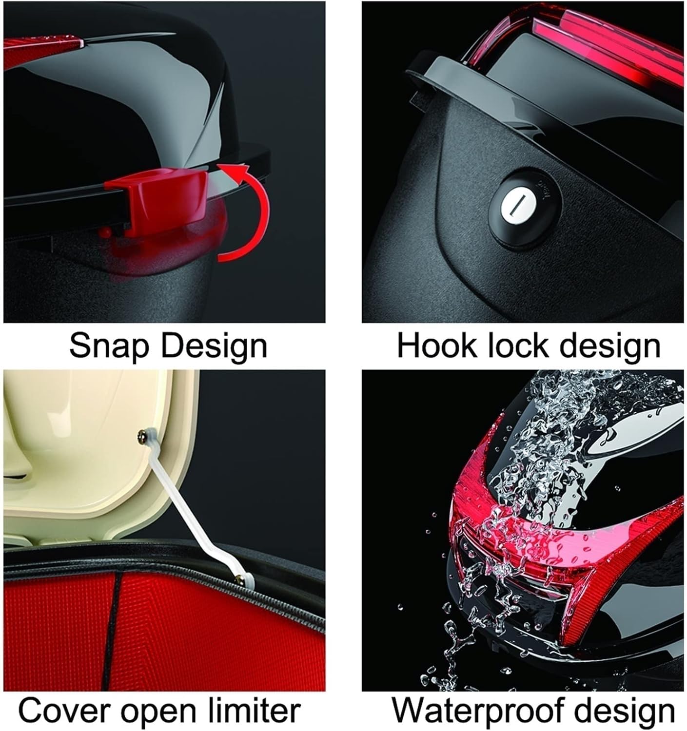 Motorcycle Storage Box, Motorcycle Tour Tail Box,Luggage Lock Storage Carrier Top Case, Luggage Helmet Storage Top Box, Waterproof Backpack ABS Hard Shell (Silver Grey 37 * 41.5 * 27.5cm)