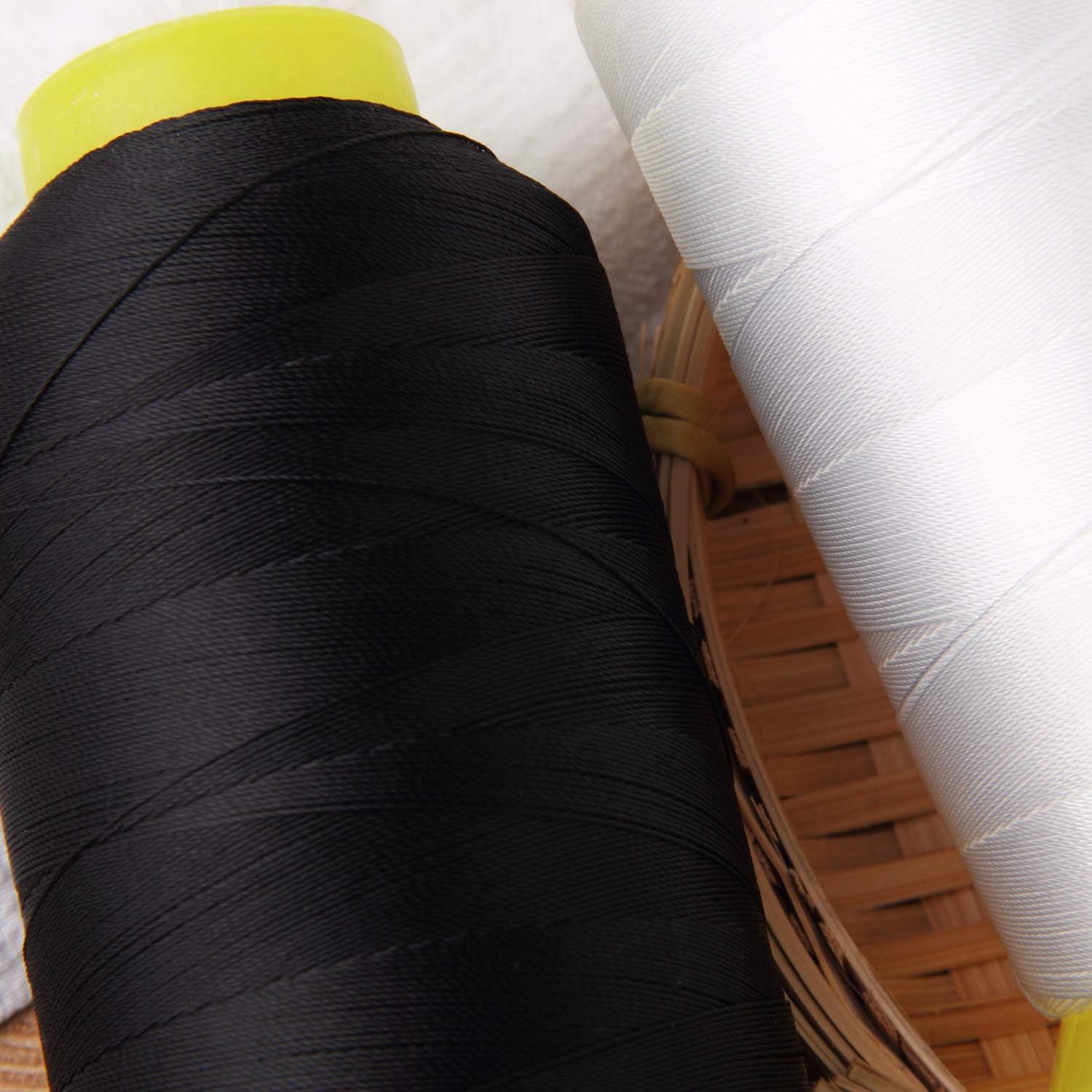 T70#69 Bonded Nylon Sewing Thread - 1500 Yard Spool -(White+Black) 2PCS