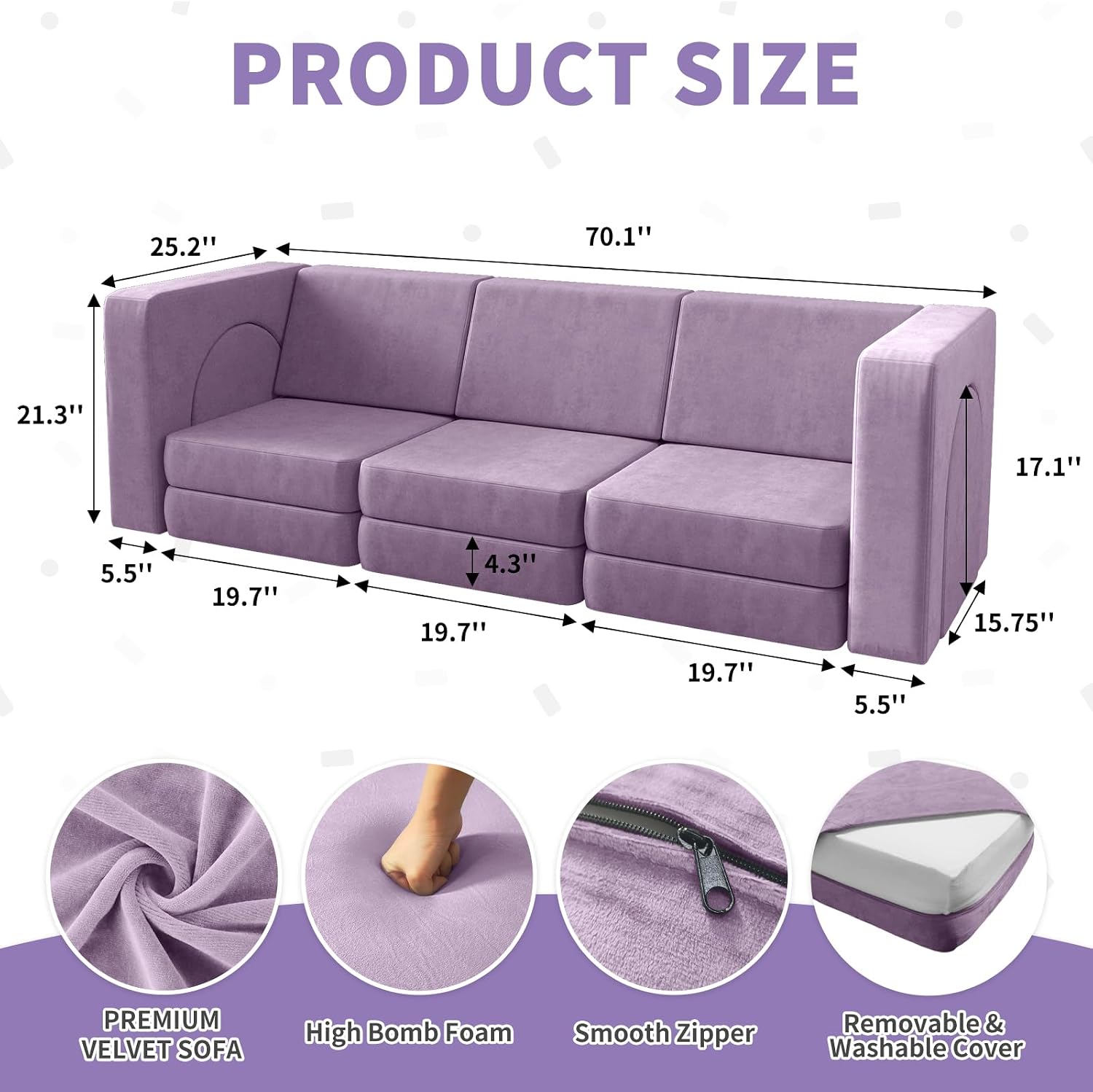 wanan Kids Couch 13PCS, Modular Kids Play Couch for Playroom Bedroom, 13 in 1 Multifunctional Kid Sofa for Playing, Creativing, Sleeping, Indoor Toddler Couches for Boys and Girls(Blueberry)