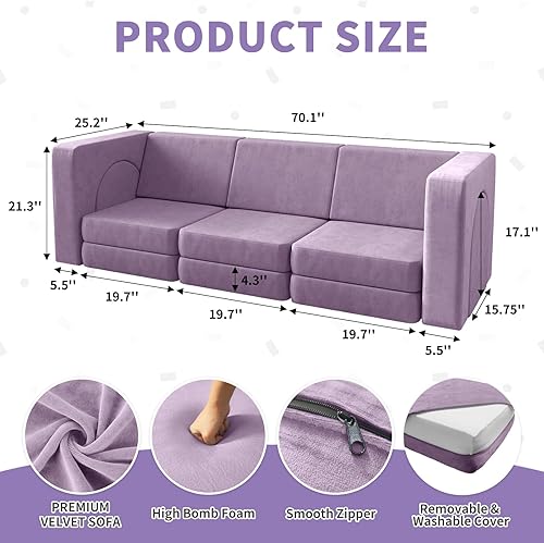 Miniatura 2 de wanan Sofá para niños, 12 unidades, sofá infantil con sofá modular para niños para sala de juegos, dormitorio, sofá multifuncional 12 en 1 para