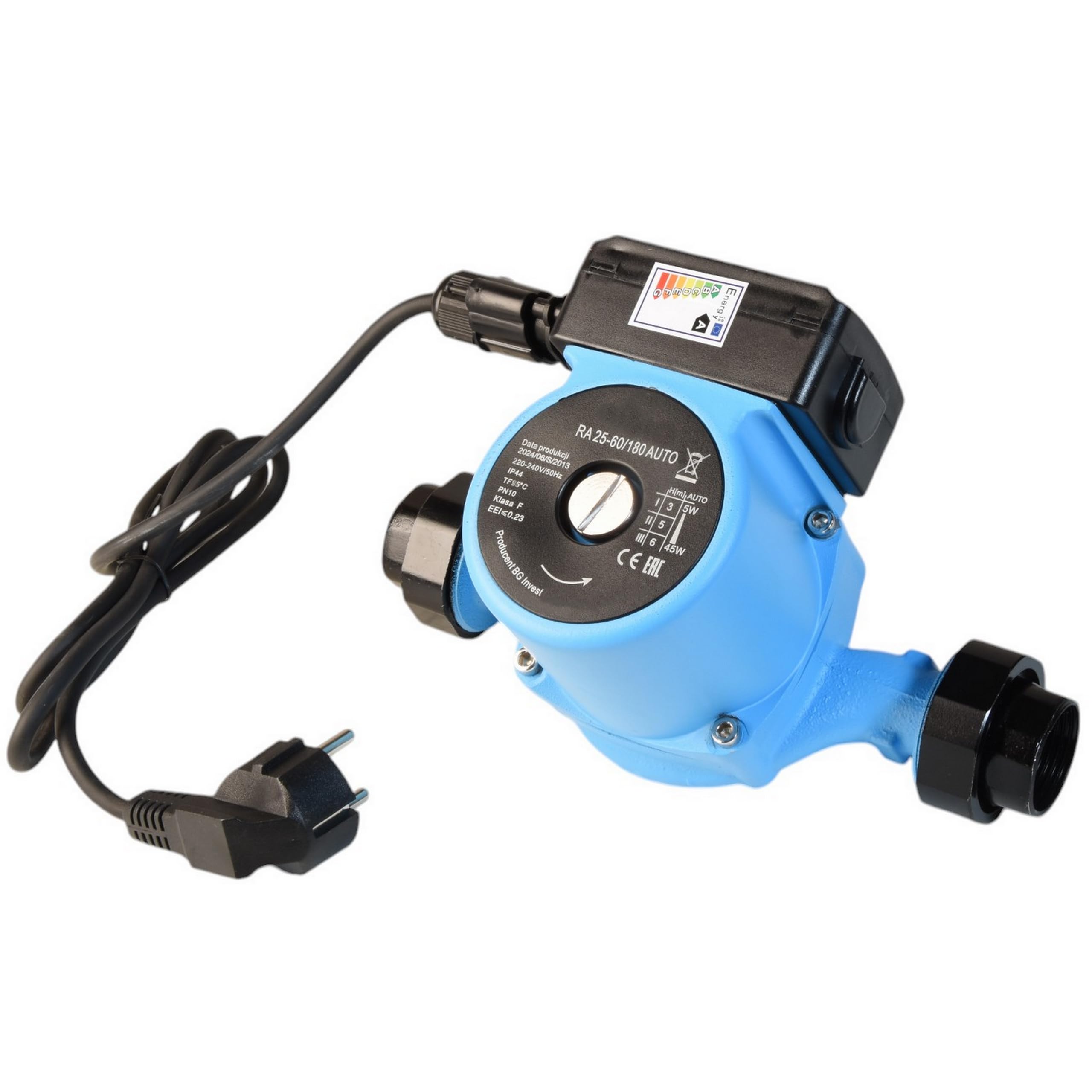 Pompa di Circolazione RA 25-60/180 AUTO (5-45W max. 3300 l/h Prevalenza 6 m) - Pompa per Acqua Calda - per Riscaldamento Centrale – 3 Velocità - Modalità NOTTE e AUTO - Basso Consumo Energetico 180 mm