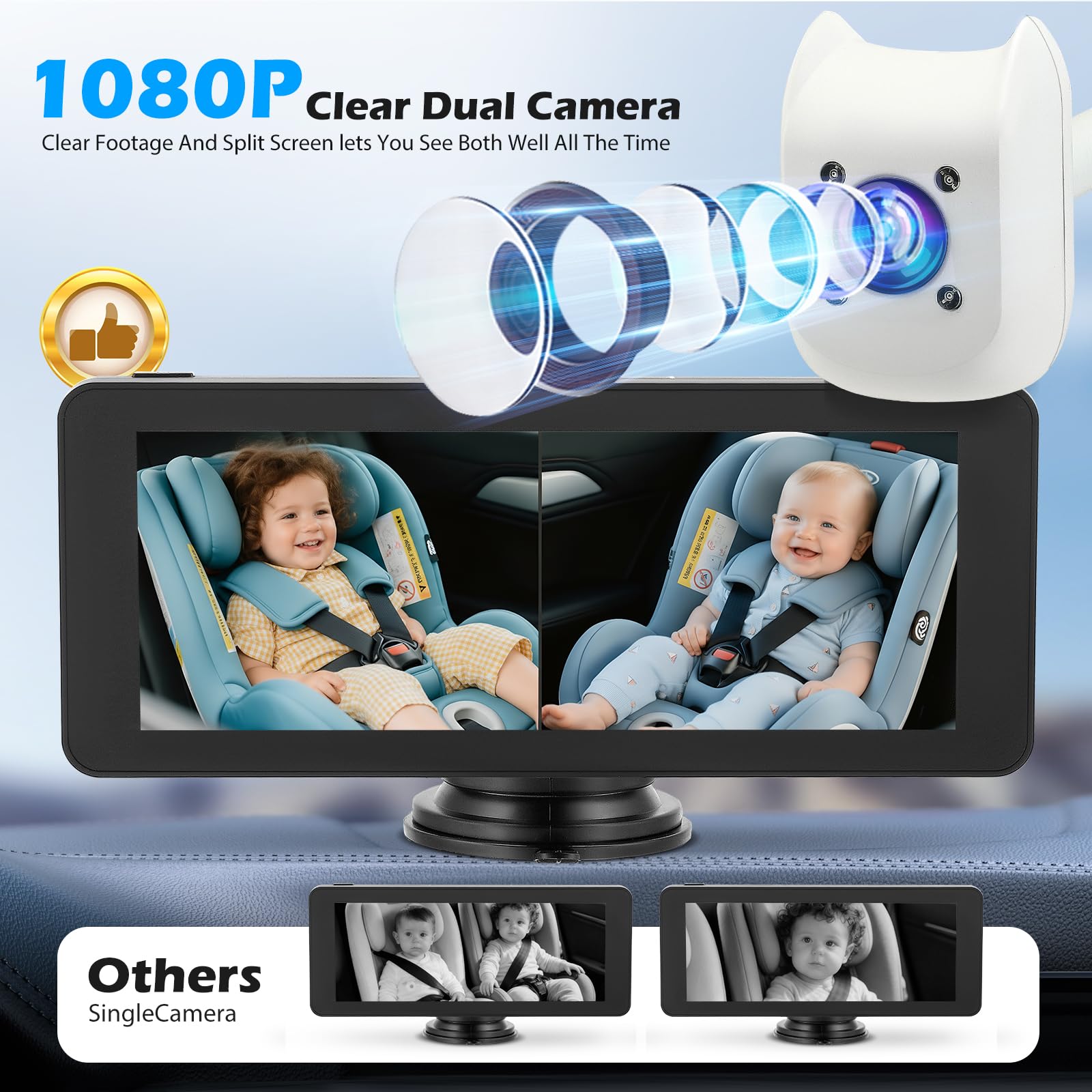 VeftBltrem 2-Kids Baby Car Camera for Seat with 7 Inch Ultrawide Display with Two Cameras Rear Facing - Image 2