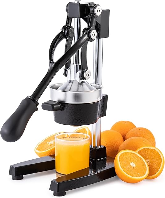 CO-Z Commercial Grade Citrus Juicer Professional Hand Press Manual Fruit Juicer Metal Juice Squeezer Heavy Duty Orange Juicer Citrus Orange Lemon Lime Pomegranate (Cast Iron, Stainless Steel) (Black)