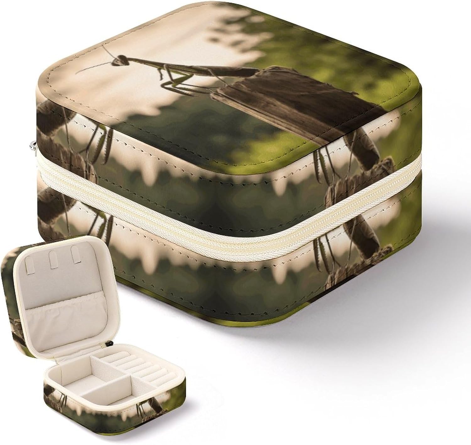 Jewelry Box for Women Portable PU Leather Jewelry Storage Holder Waterproof Travel Mini Jewelry Organizer Case for Ring Pendant Earring Necklace Bracelet Mantis