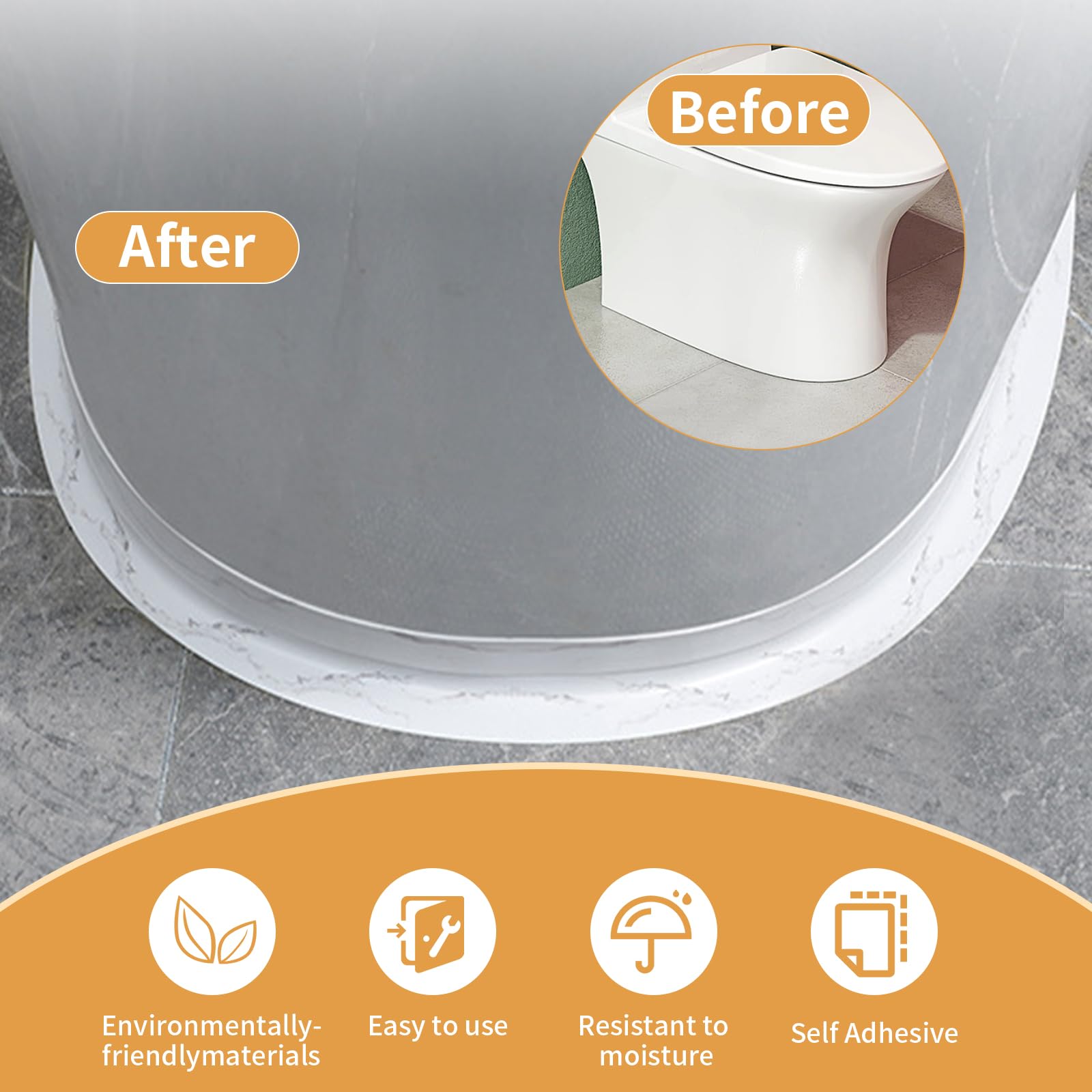 Battiscopa morbido, autoadesivo, nastro sigillante in PVC, per doccia, cucina, bagno, toilette, soffitto (10 rotoli, marmo)