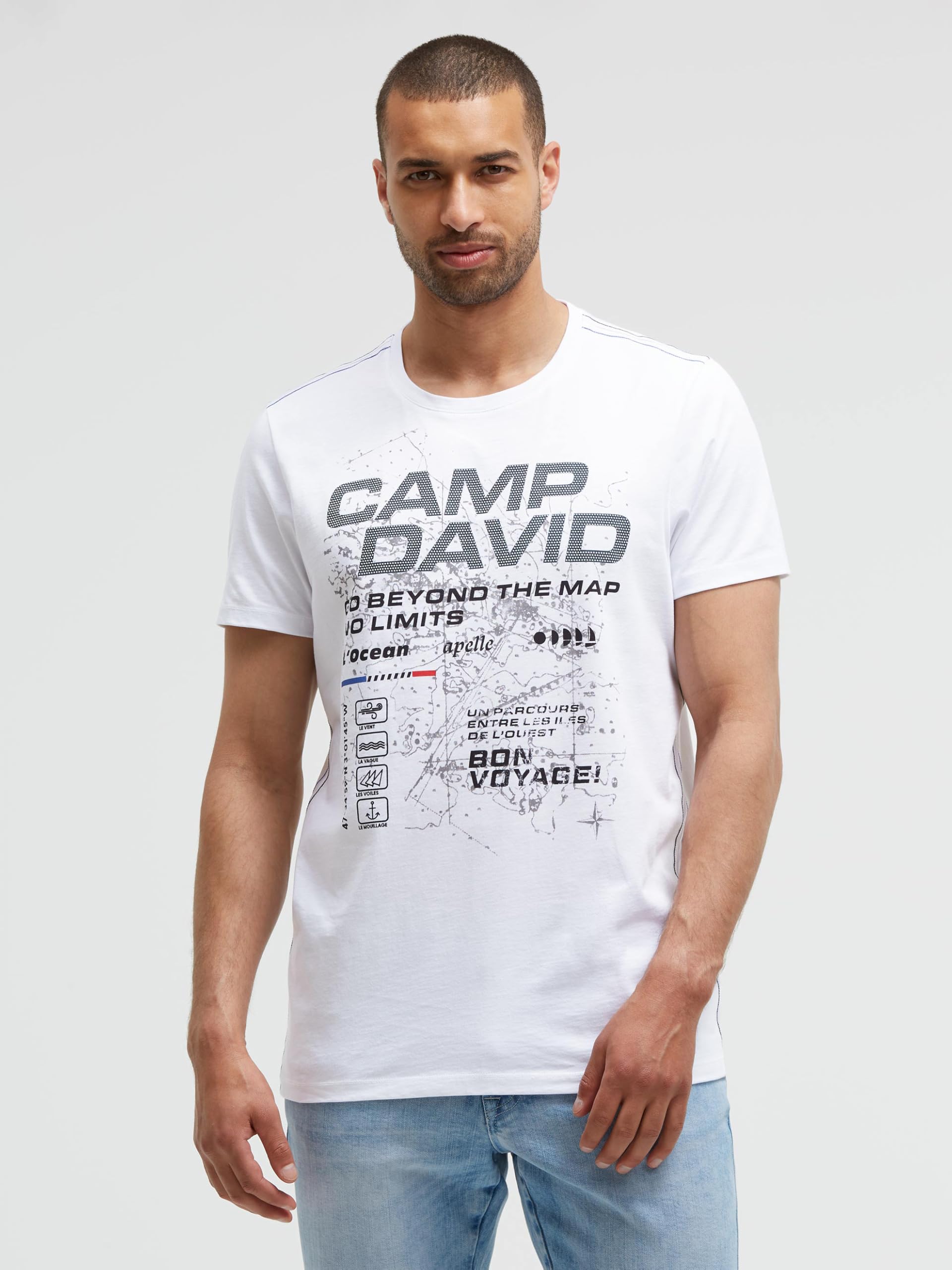 Camp David Maglietta da uomo girocollo con logo Artwork