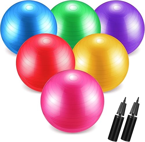 Junkin 6 pelotas de ejercicio a granel, pelota de yoga para sillas de pelota de yoga, pelota suiza resistente, incluye bomba, silla de pelota de