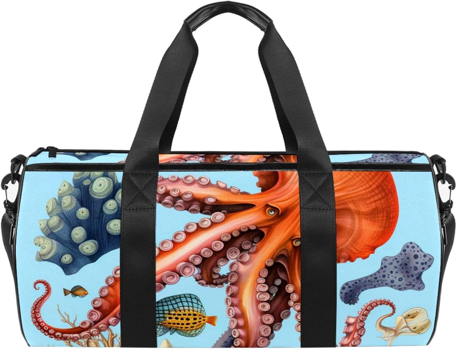 Gym Bag for Women,Small Gym Bag for Men,Fishes Whale Sea Octopus,Overnight Bag