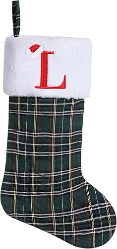Miniatura 57 de Calcetines de Navidad bordados con monograma inicial de 20 pulgadas, decoración de Navidad, calcetines personalizados, decoración de temporada Negro