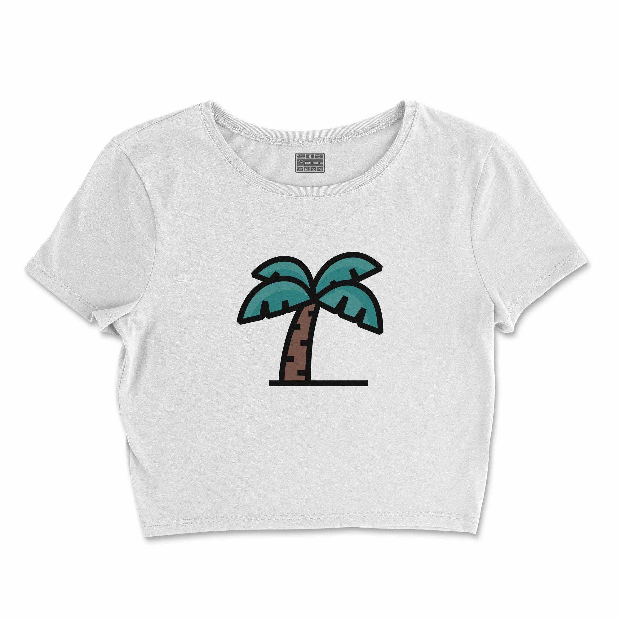 Bona Basics, Digitally Printed, Women's Basic Crop-Top,%100 Cotton, White, Casual, Women's Tops, Size: M