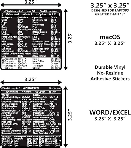 Miniatura 2 de TEACHUCOMP Adhesivo de atajos de teclado para Mac OS Plus Microsoft Word y Excel (para MacMacBook), ayuda de entrenamiento, hoja de trucos, vinilo,