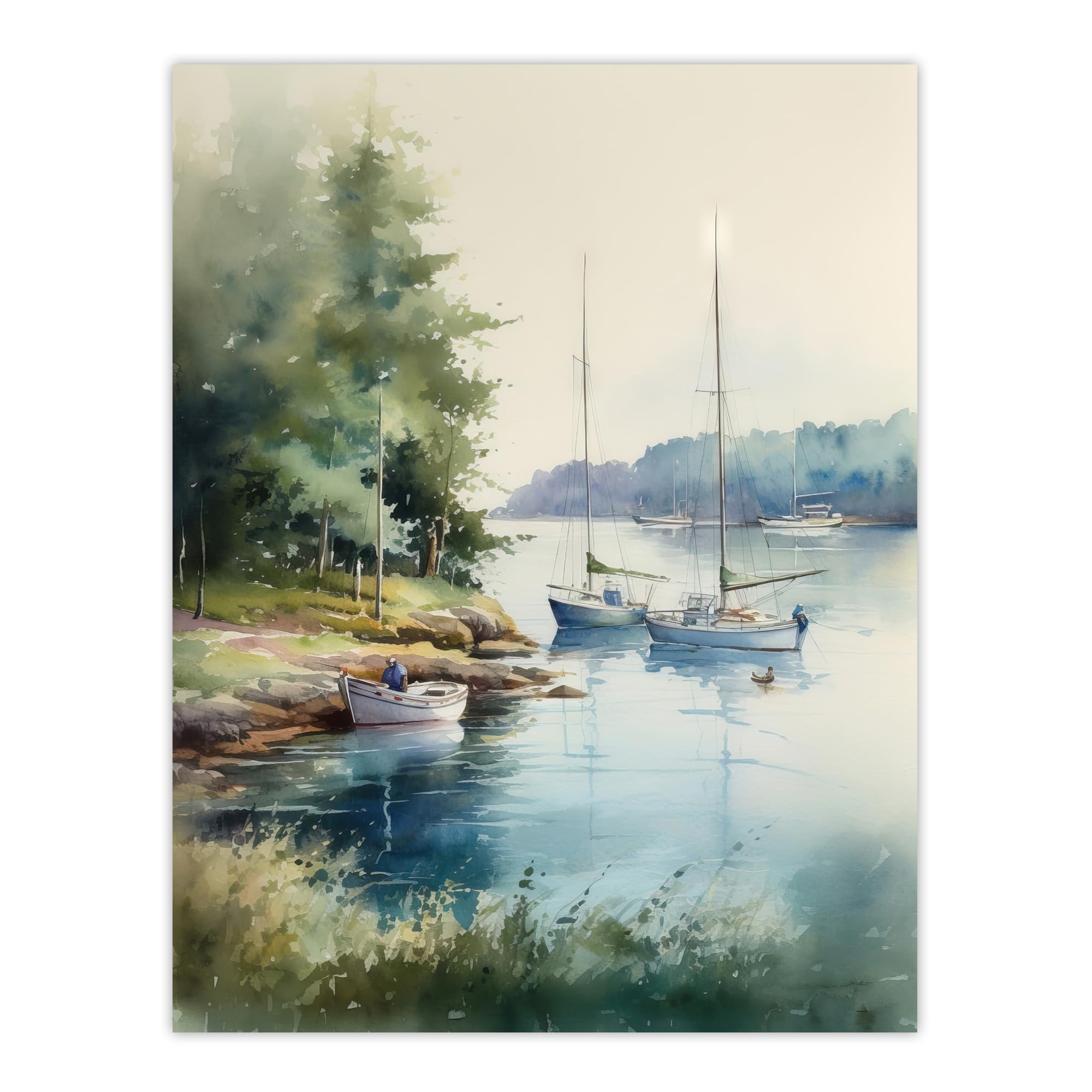 Artery8 Sailboat Watercolour Study River Thames 1967 Large Wall Art Poster Print Thick Paper 18X24 Inch