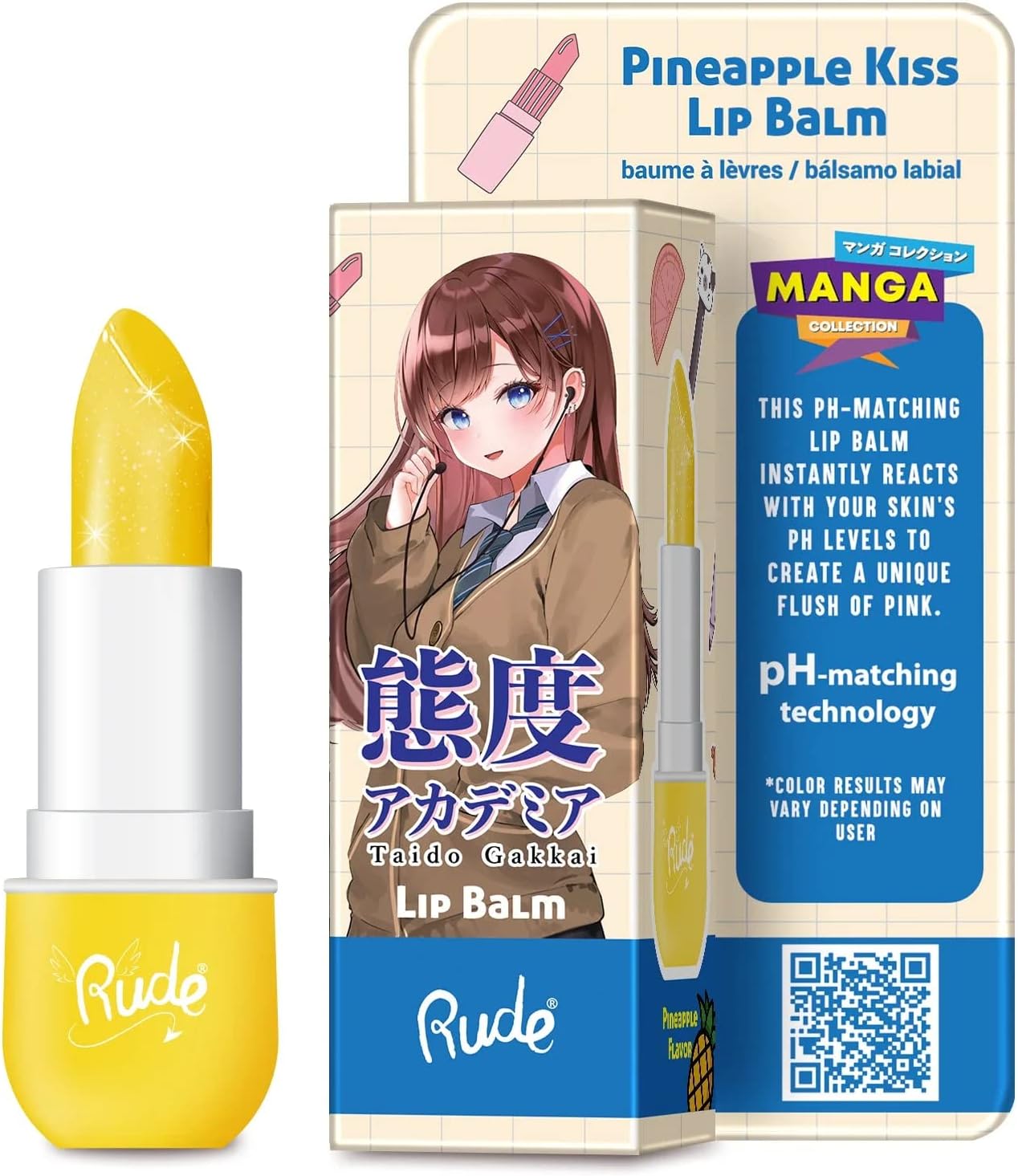 Manga Collection Lip Balm - Pineapple Kiss by Rude Cosmetics for Women - 0.123 oz Lip Balm