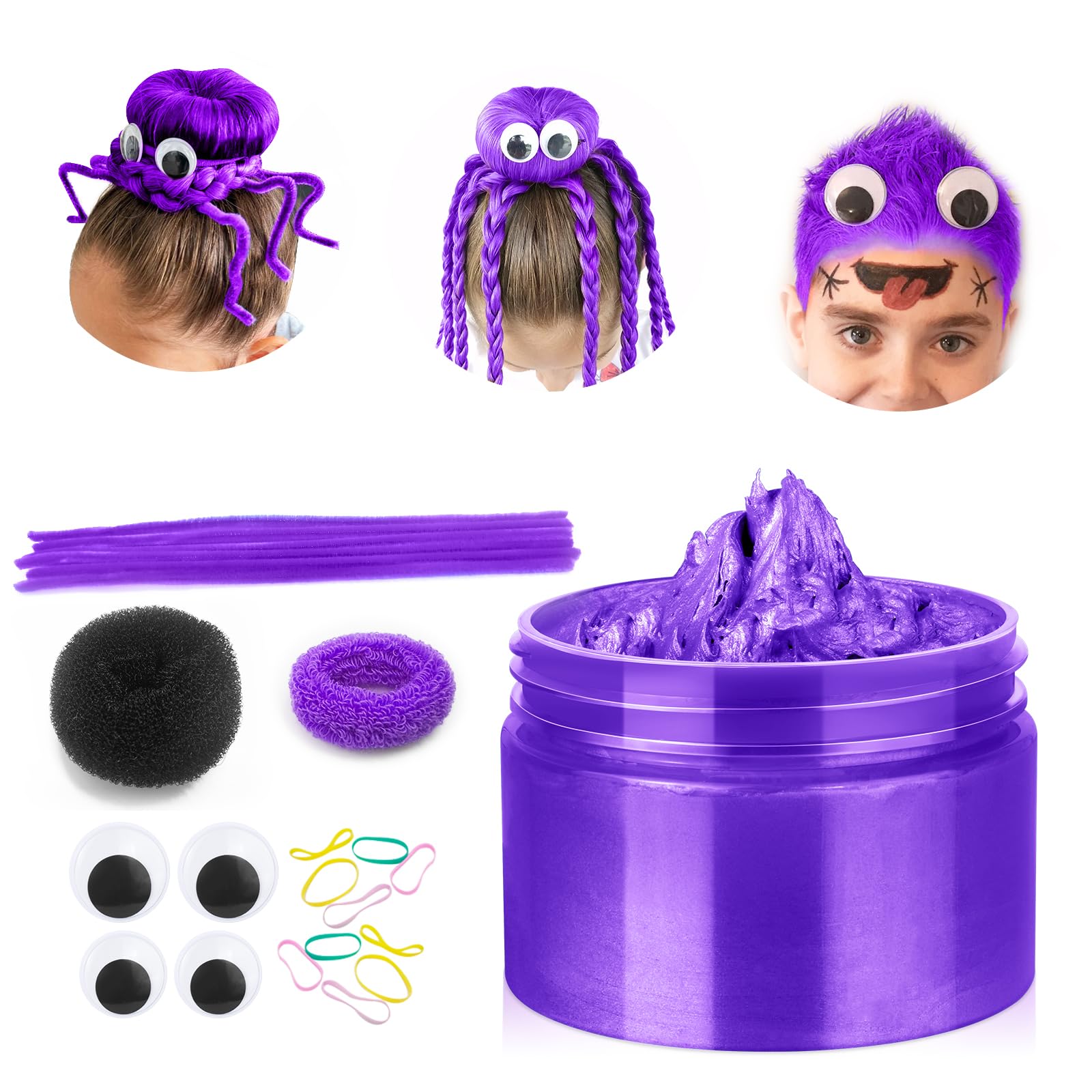 Purple Temporary Hair Color Wax Kit for teenagers,Washable Crazy Hair Day Accessories,Instant Hair Dye Color Wax for Party, Cosplay, Halloween,