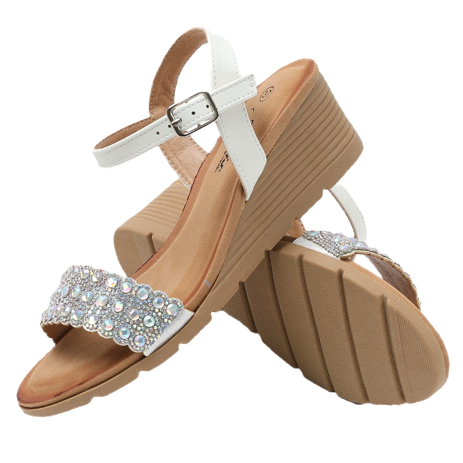 JOMIX Sandali Donna Estive Tacco Zeppa Eleganti Comodi Decorato con Strass