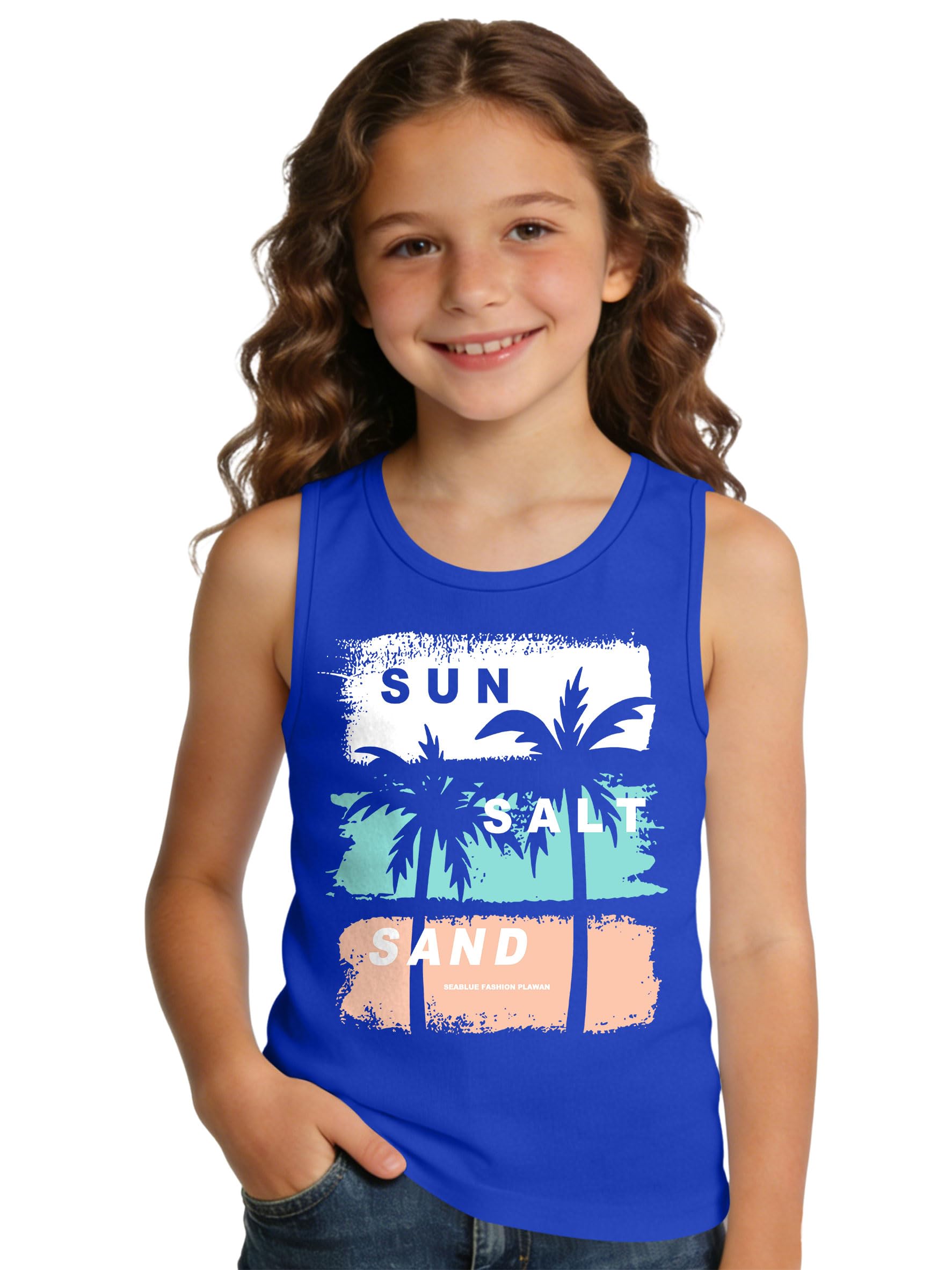 VVNTY Canottiera bambini Palme Grafica Canottiera Adolescente Ragazze Estate Vacanze Spiaggia T-shirt 5-14
