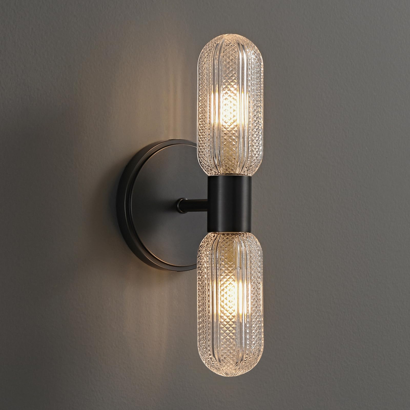 Photo 1 of fansimone Matte Black Wall Sconce, 12.3in, Knurled Glass
