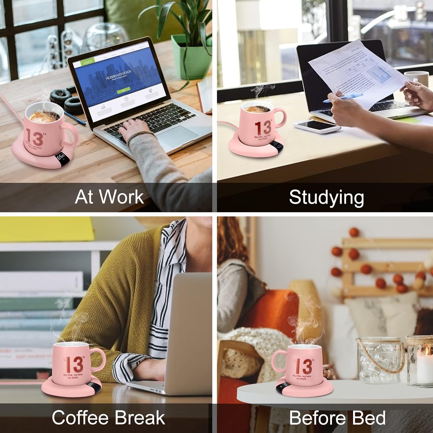 TRILINK Coffee Mug Warmer (No Cup), Electric Cup Warmer for Desk, 3 Temperature Levels, Auto Shut Off, Portable Mug Heater for Coffee, Beverage, Milk, Tea and Hot Chocolate, Pink