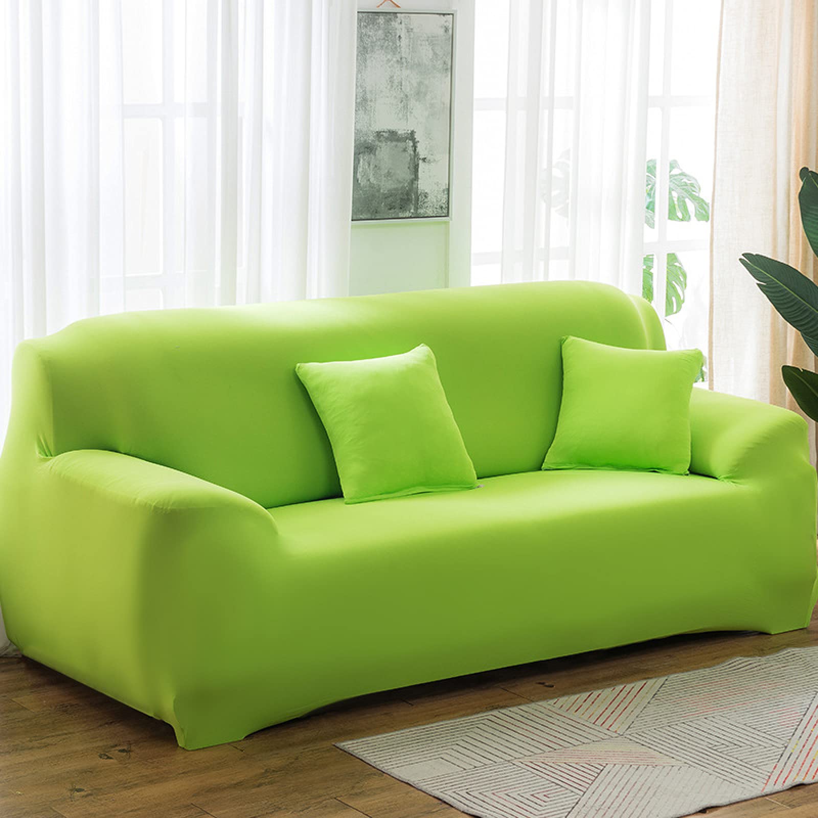 2 Seater Sofa Cover Green Stretch Sofa Covers Spandex Settee Covers 2 Seater Washable Sofa Protectors from Pets Non Slip Covers for Sofas All Seasons Couch Cover with Elastic Strap