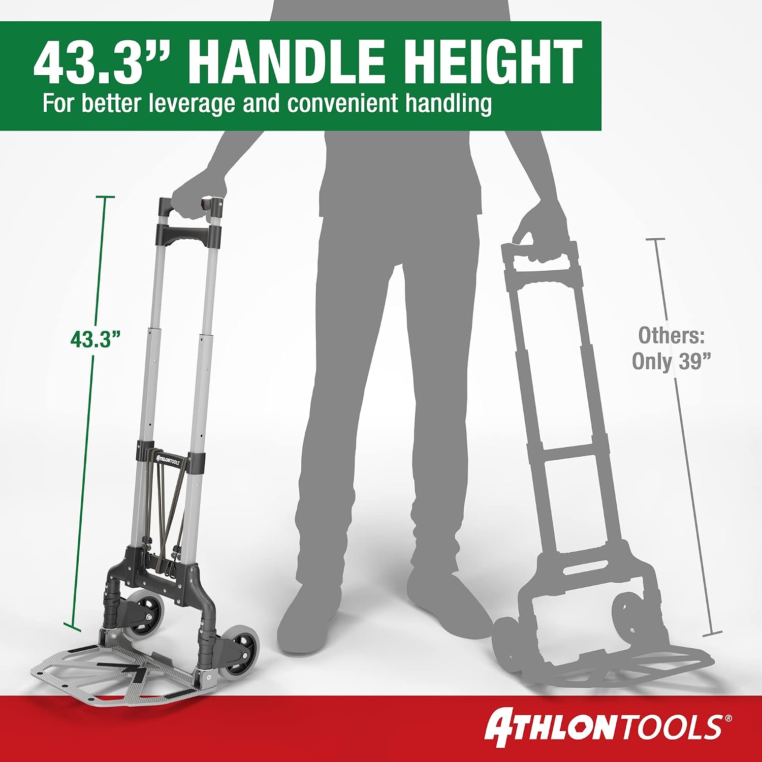 ATHLON TOOLS Aluminium Hand Truck Foldable Hand cart - Smooth-Running Wheels with Soft treads - incl. 2 Expanding Cords