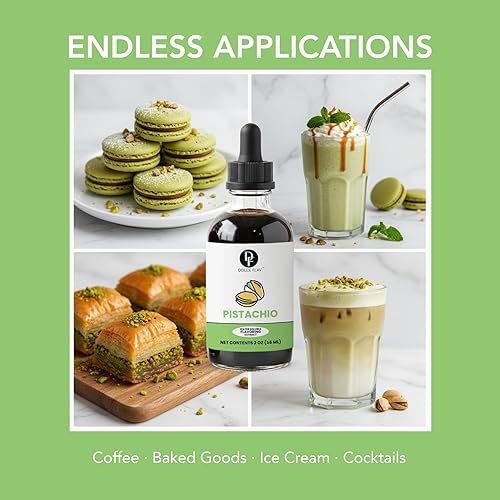 Miniatura 5 de Dolce Flav Extracto de Pistacho  2 Onzas Soluble en Agua Kosher, Sin Azúcar, Sabor Concentrado a Nuez de Pistacho para Hornear, Helado y Pasteles,