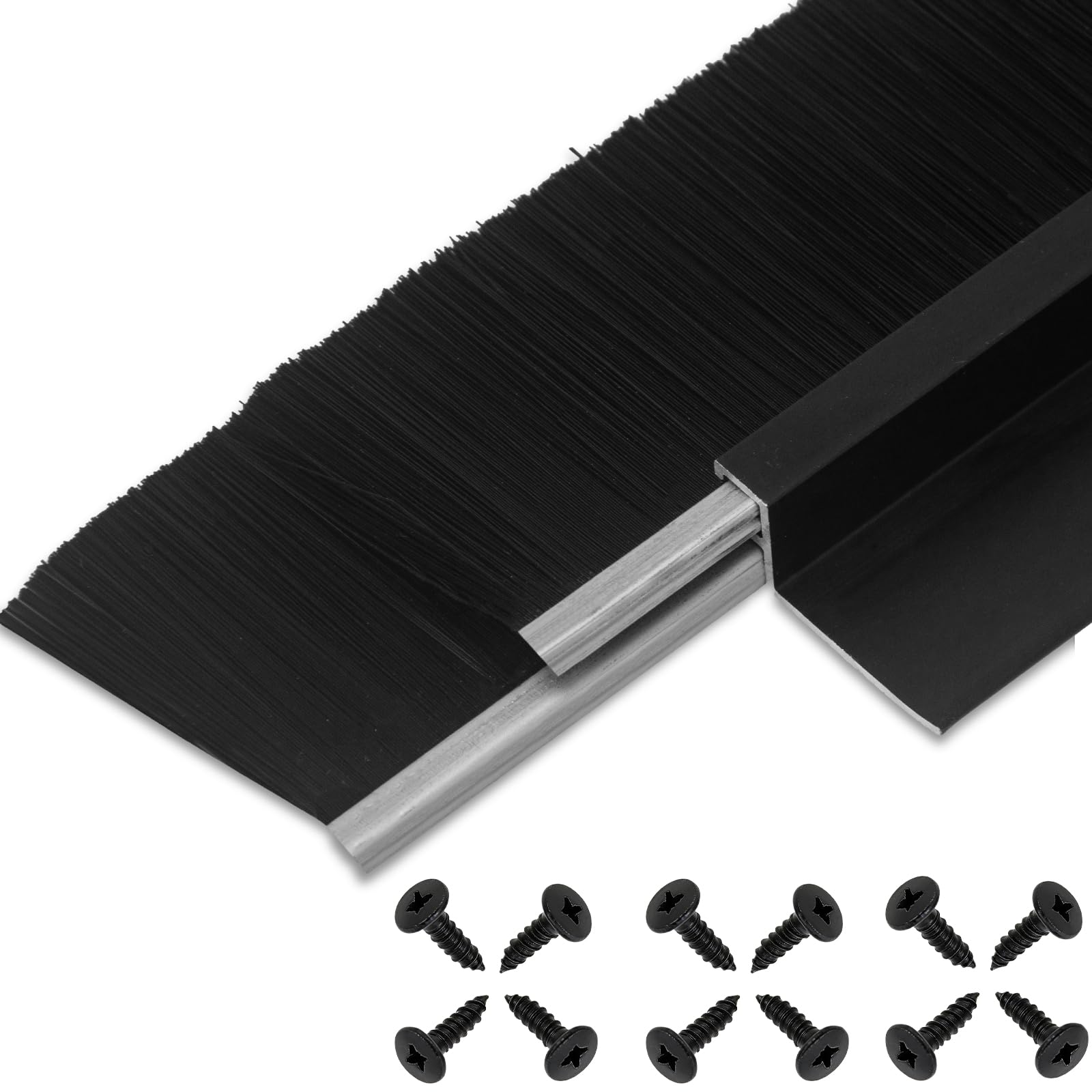 Confezione da 3 guarnizioni a spazzola a doppio strato, 100 cm di lunghezza x 3,8 cm di larghezza, base in alluminio resistente, per porte esterne/interne e arrotolabili del garage (doppio