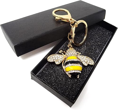 Miniatura 3 de Honbay 1 llavero de abeja con diamantes de imitación, llavero brillante de abejorro, decoración de animales en una caja para bolsa, monedero, cartera