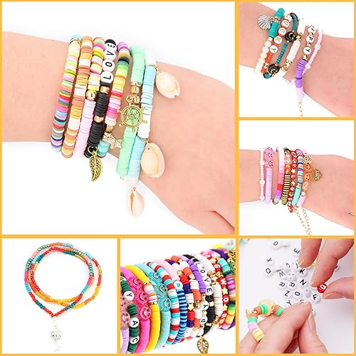 Miniatura 6 de Kit de 13000 cuentas de arcilla para hacer pulseras kit de cuentas de arcilla polimérica de 24 colores y 7200 cuentas de semillas de cristal cuentas