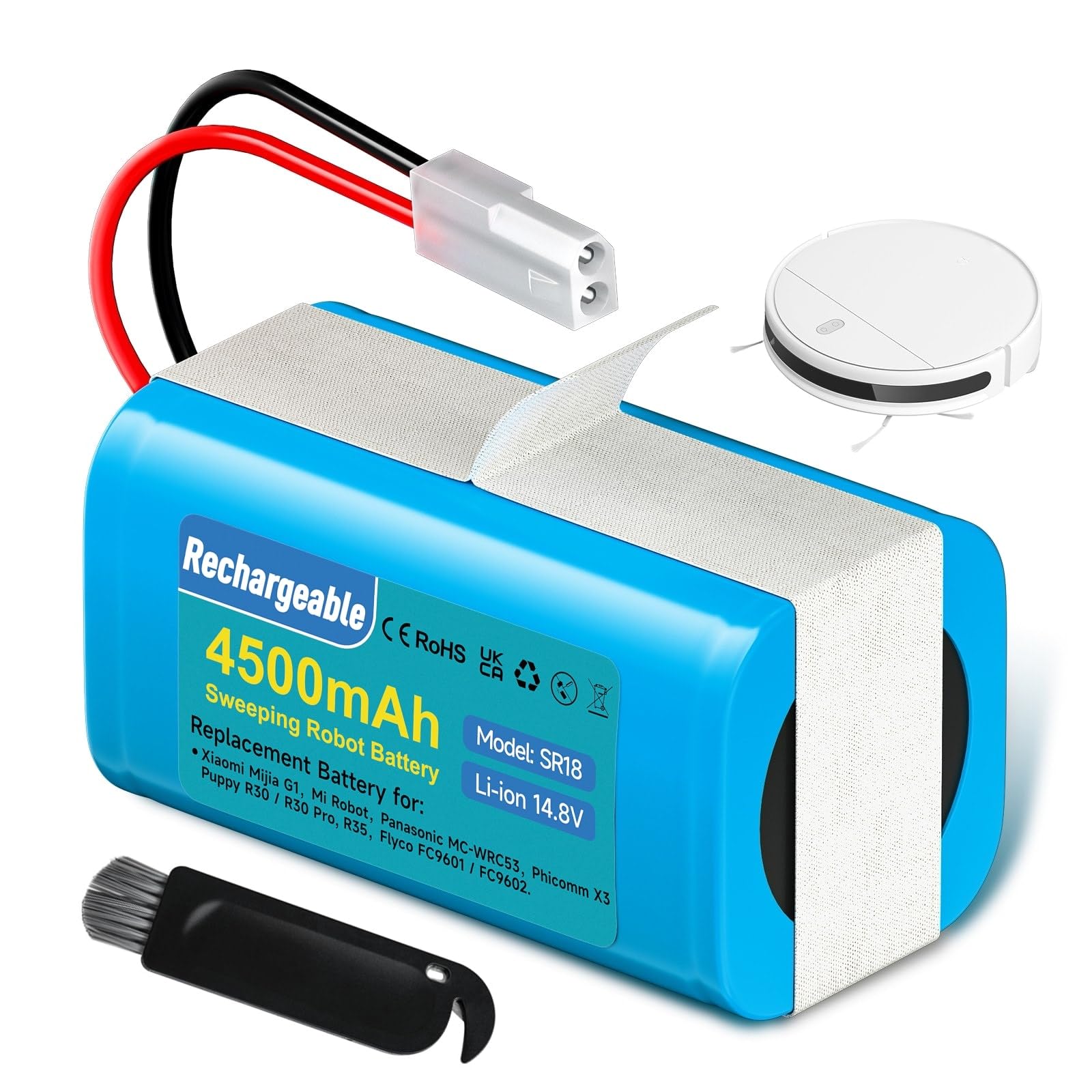 4500mAh Batterie pour Rowenta Explorer Serie 20 40 45 50 60, pour Rowenta RS-RT900866, pour Tefal Explorer 60 50 45 40 20 Serie, CMICR18650F5, pour Xiaomi Mijia G1 Mi Robot, H18650CH-4S1P