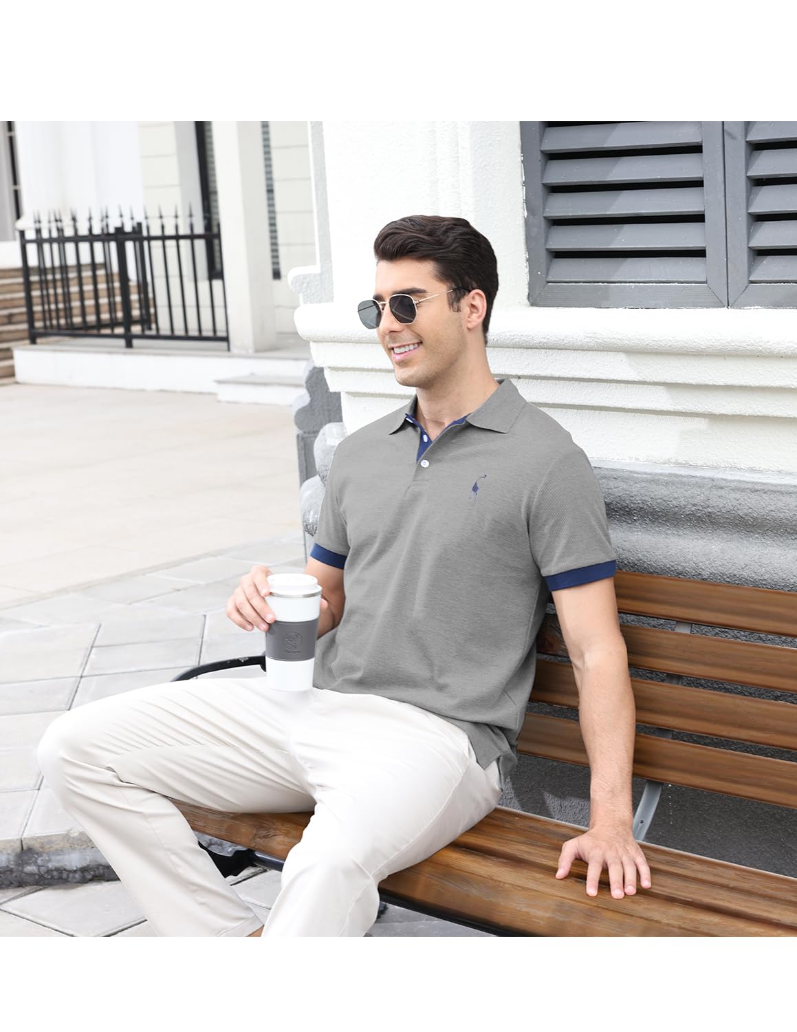 VMSUCIJ Polo Uomo Manica Corta in Cotone Giraffe Embroidery Classic Polo Neck Golf Shirt