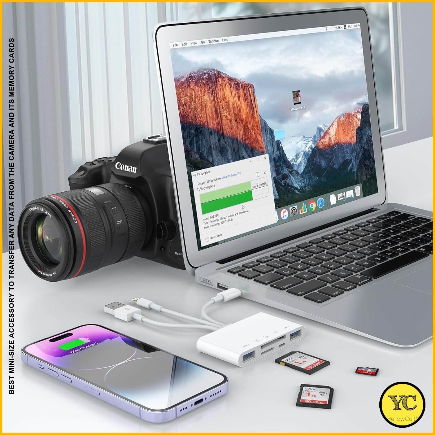 YellowCult 5-in-1 Memory Card Reader - iPhone, Camera & Laptop -4