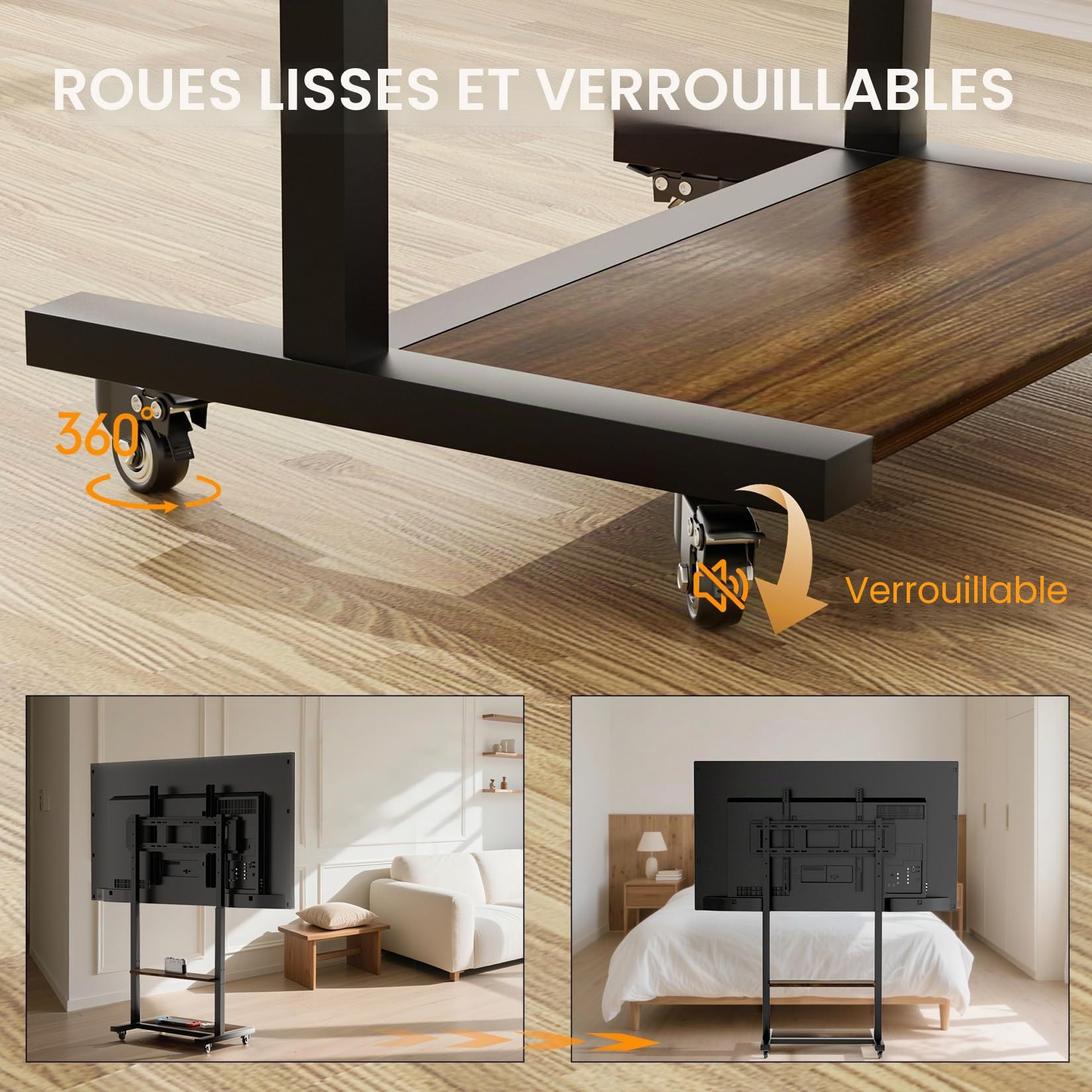 Support TV sur Pied avec roulettes: Meuble de Télévision de 40 à 100 Pouces pour Télé Écran LED OLED LCF Jusqu'à 50kg Support Télévisateur Hauteur Réglable160-195cm Max VESA 800x600mm