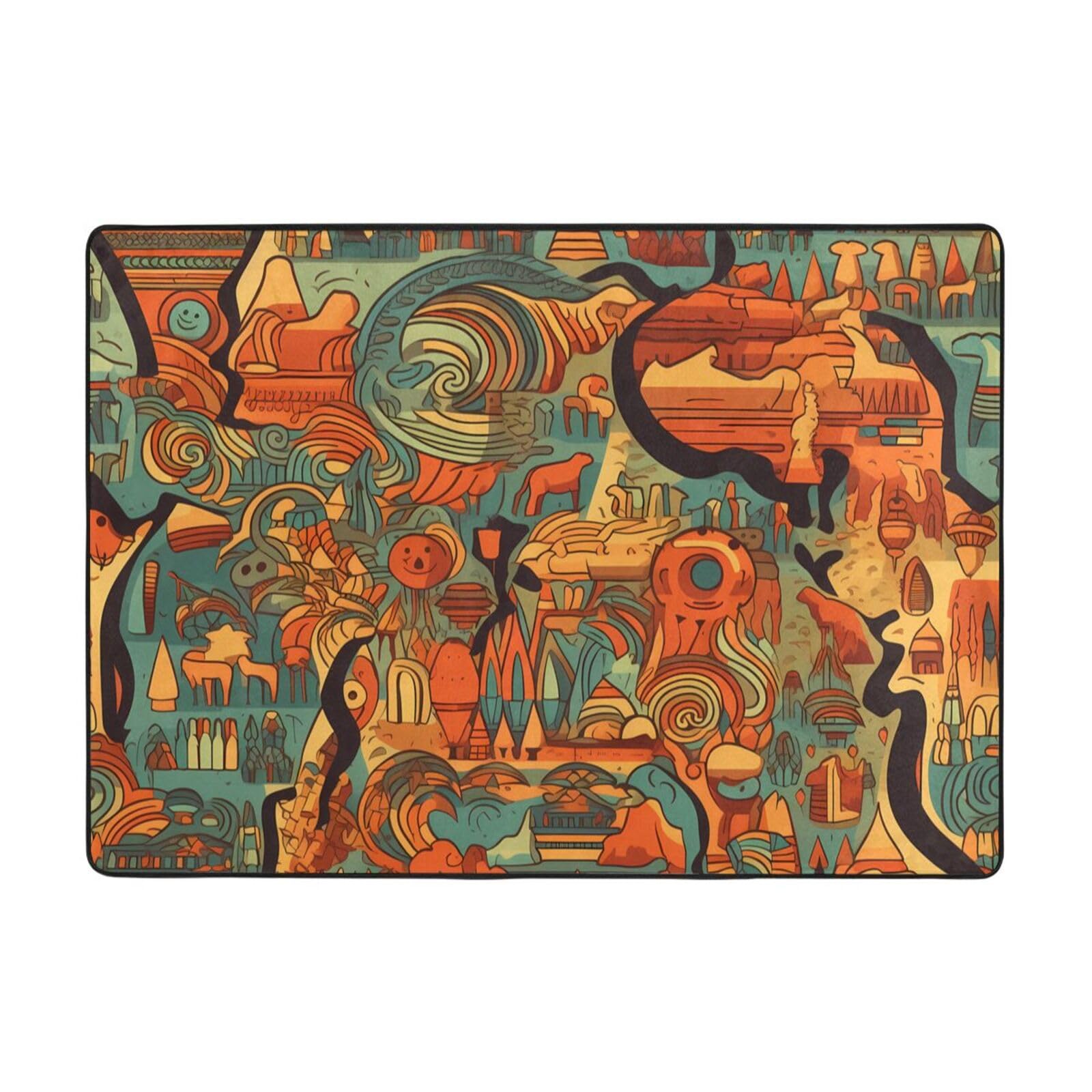 Tapis motif ethnique africain pour grand salon chaleureux et moderne